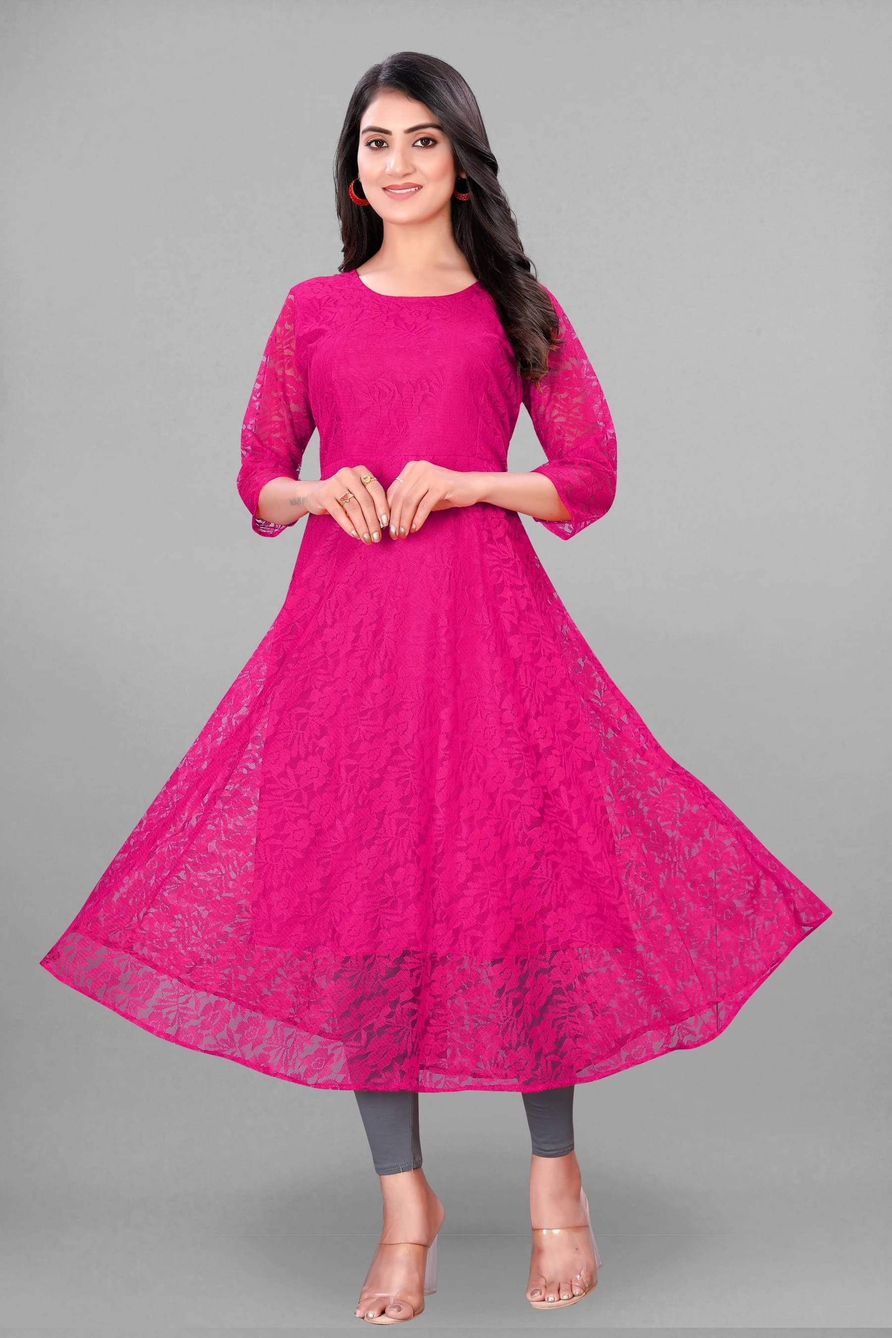     			Lakshya Fashion Women Net Printed Anarkali Kurti ( Pink )