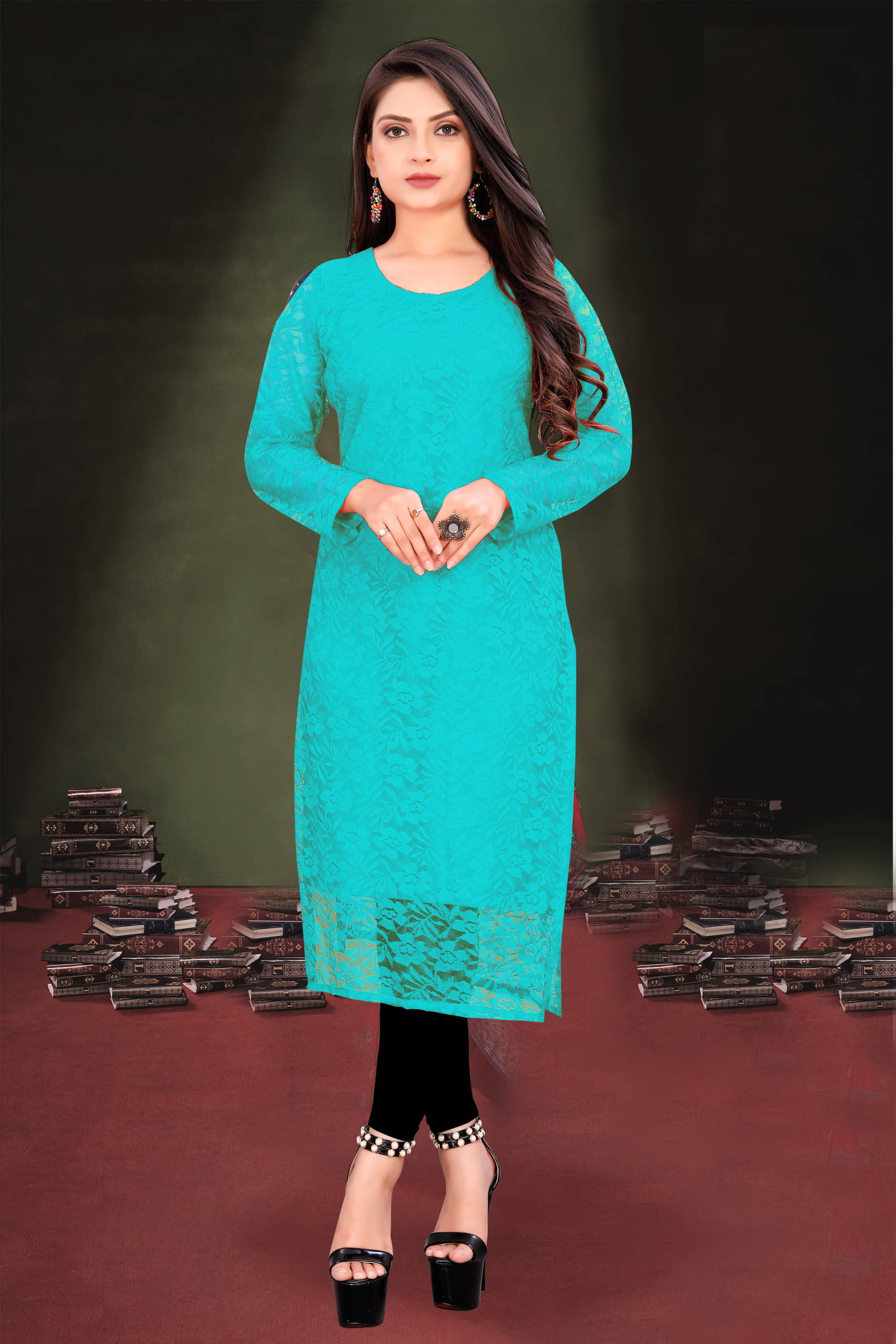     			Lakshya Fashion Women Net Printed A-line Kurti ( Light Blue )