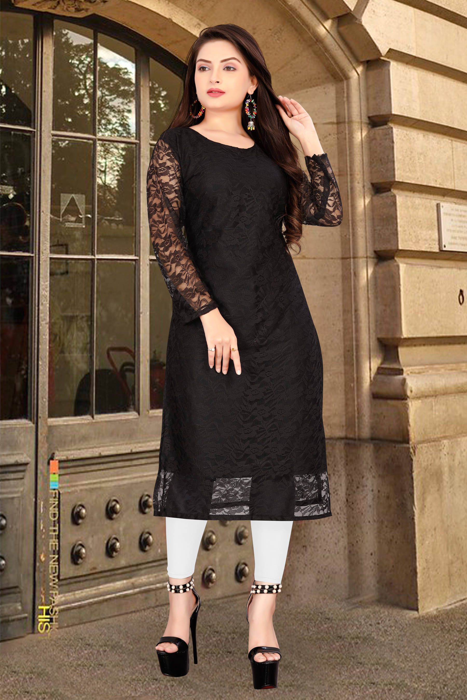     			Lakshya Fashion Women Net Printed A-line Kurti ( Black )