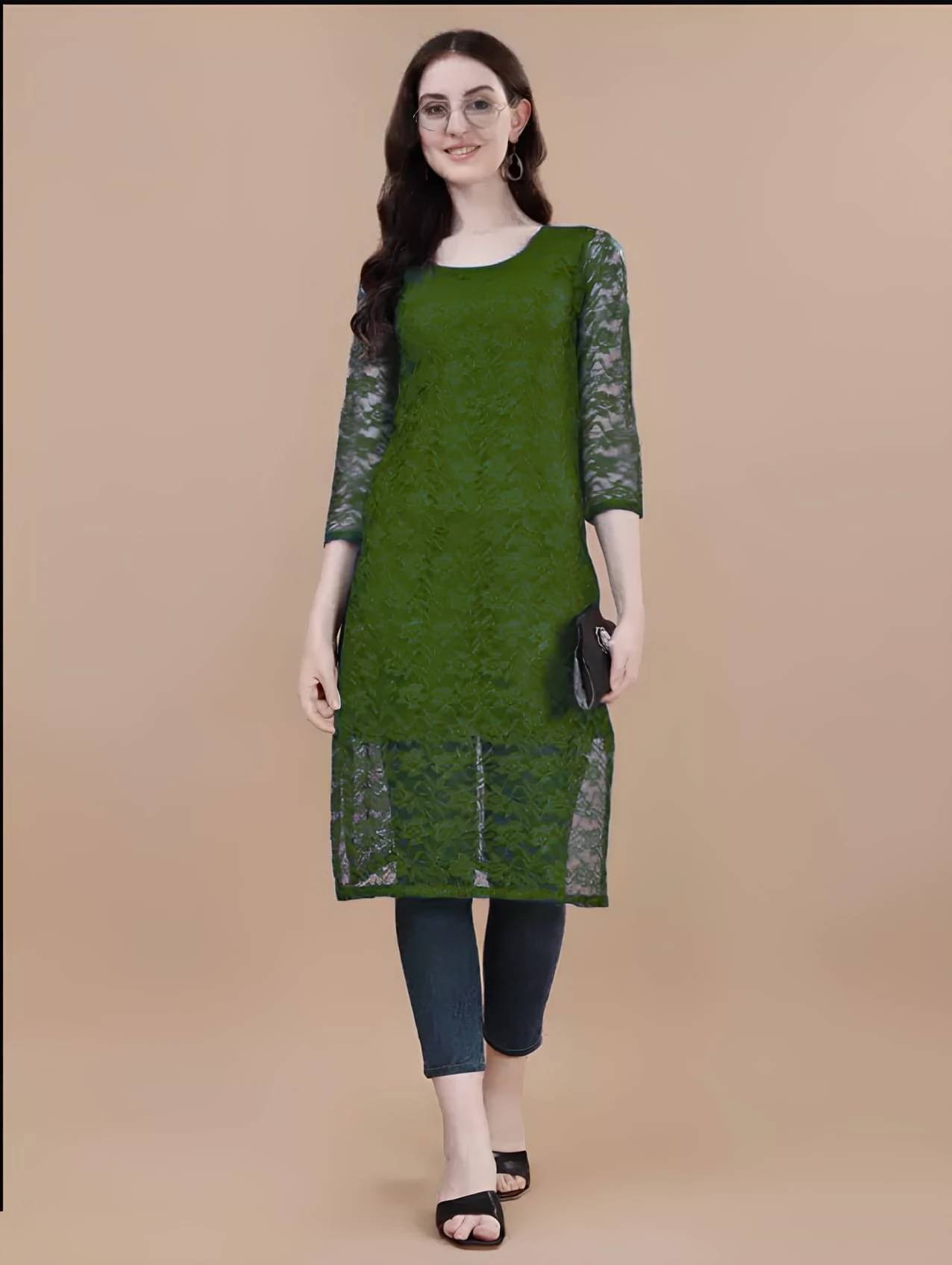 Lakshya Fashion Women Net Printed Straight Kurti ( Green ) Lakshya Fashion Women Net Printed Straight Kurti ( Green )
