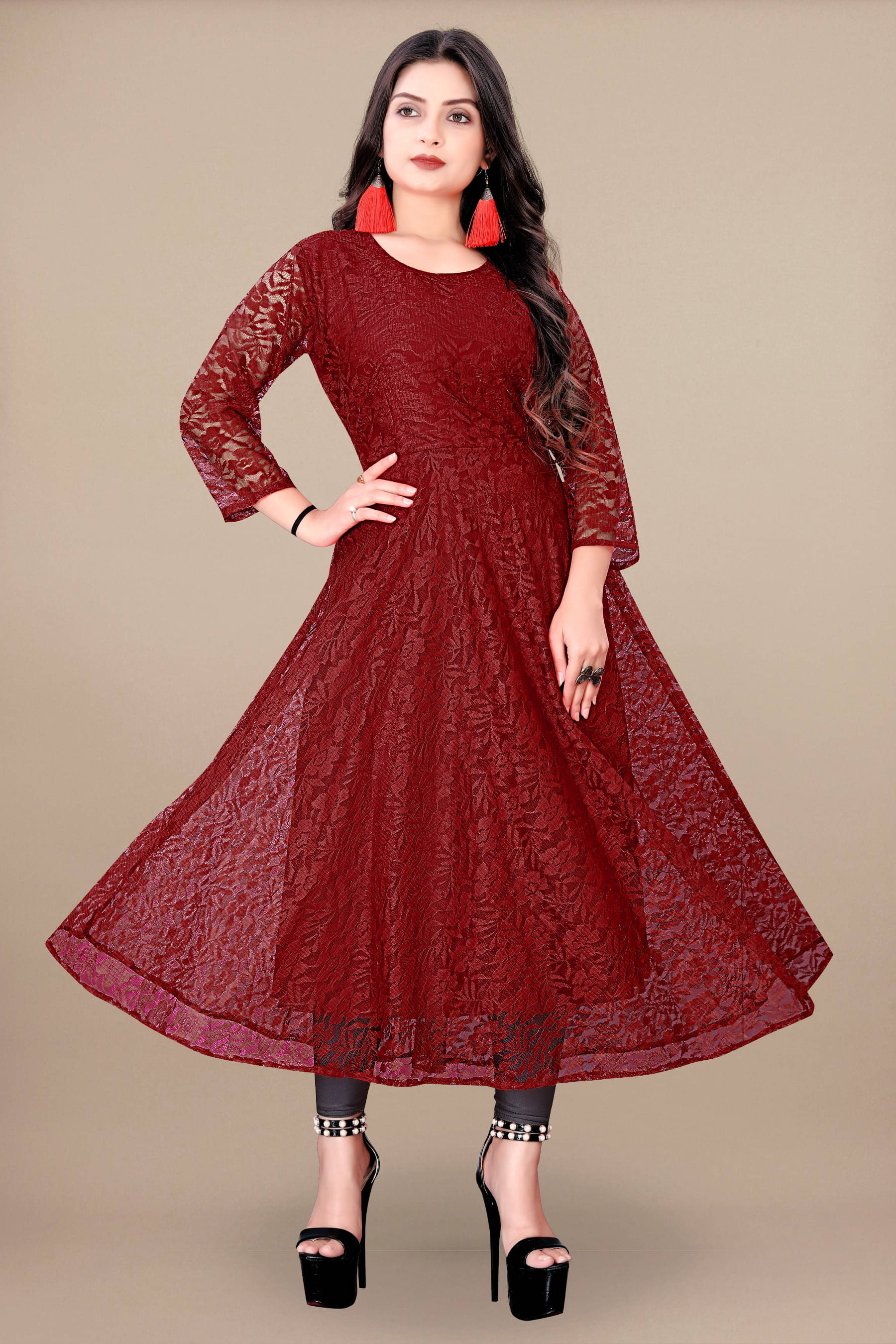    			Lakshya Fashion Women Net Printed Anarkali Kurti ( Maroon )