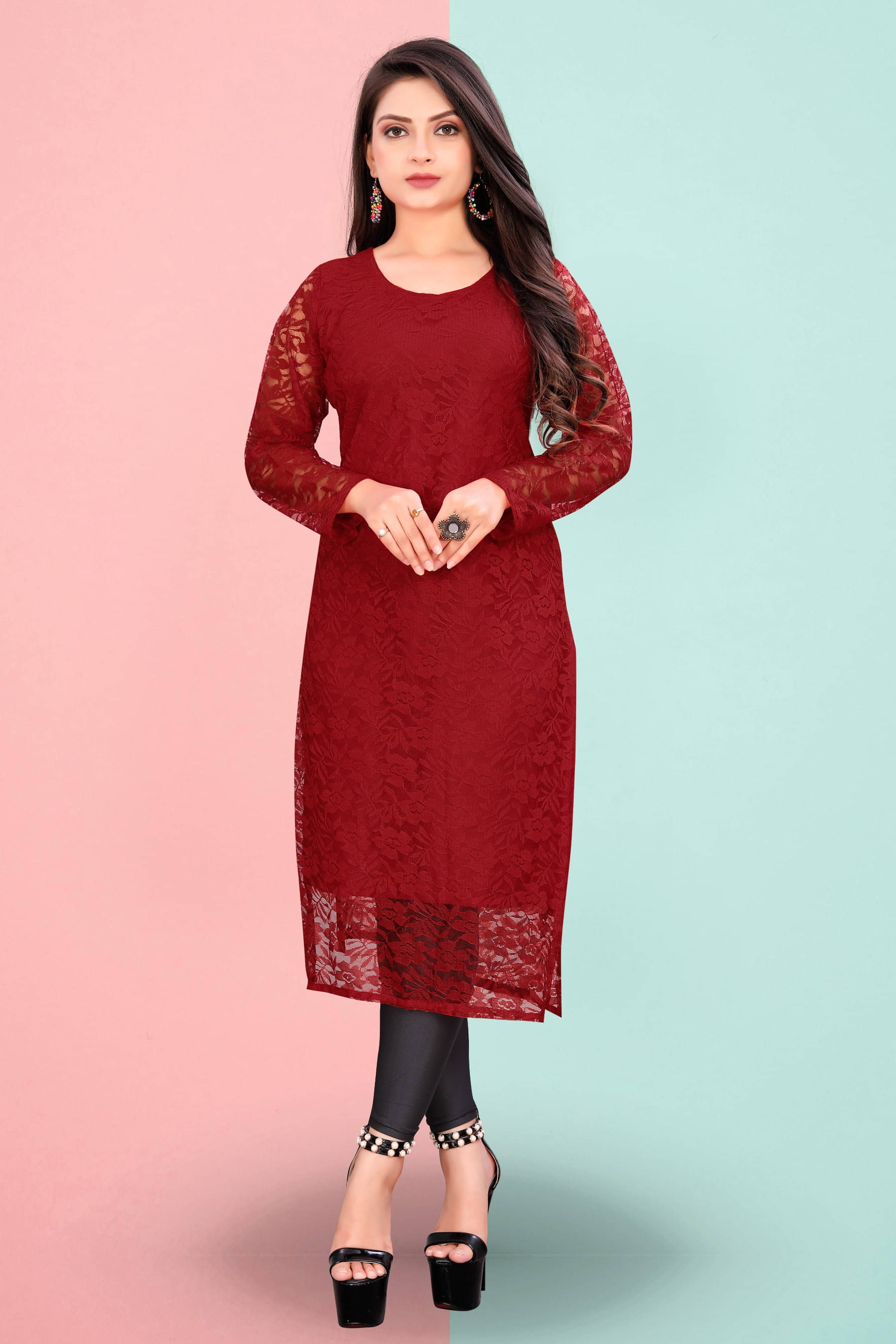     			Lakshya Fashion Women Net Printed Straight Kurti ( Maroon )