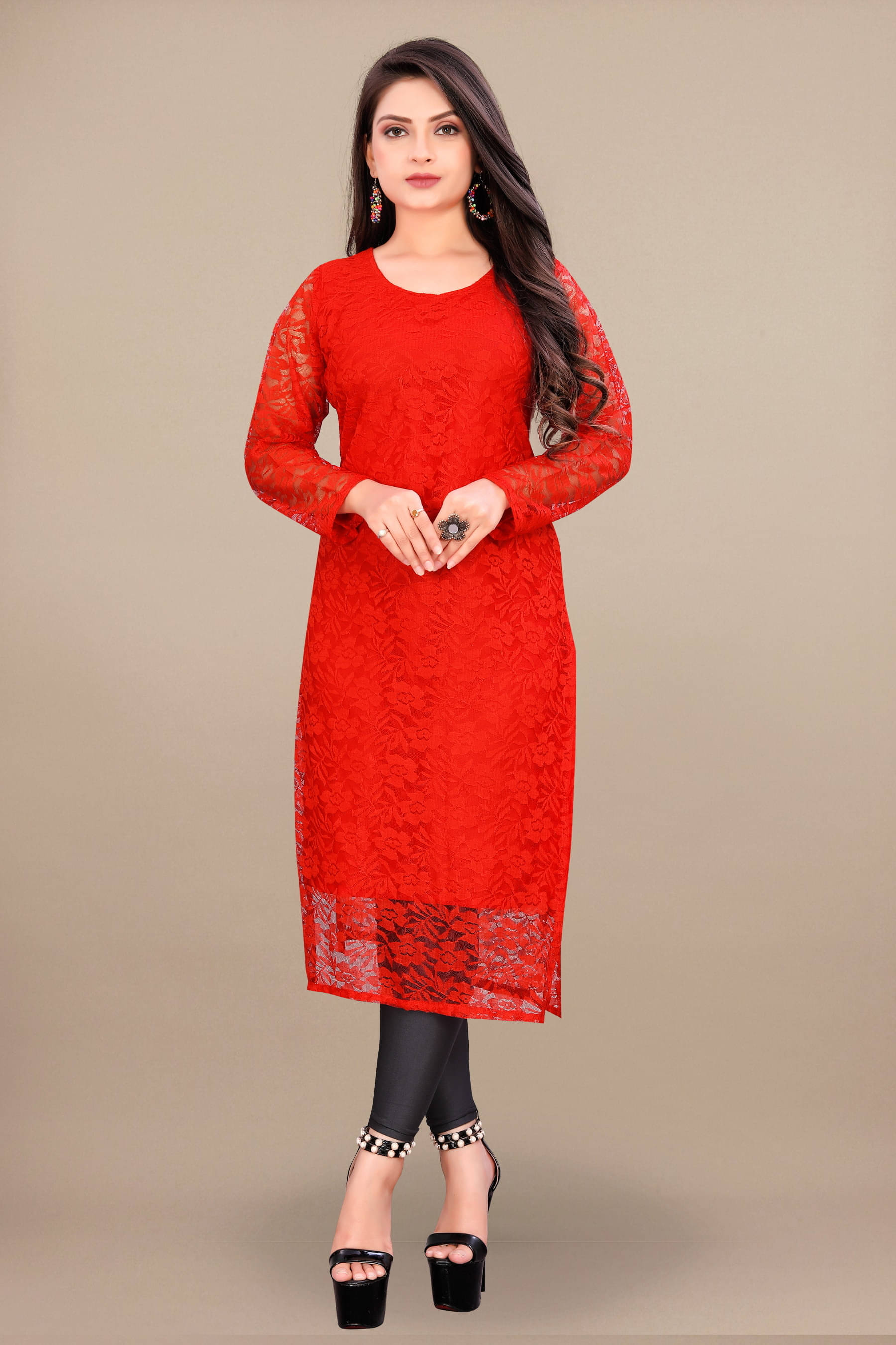    			Lakshya Fashion Women Net Printed A-line Kurti ( Red )