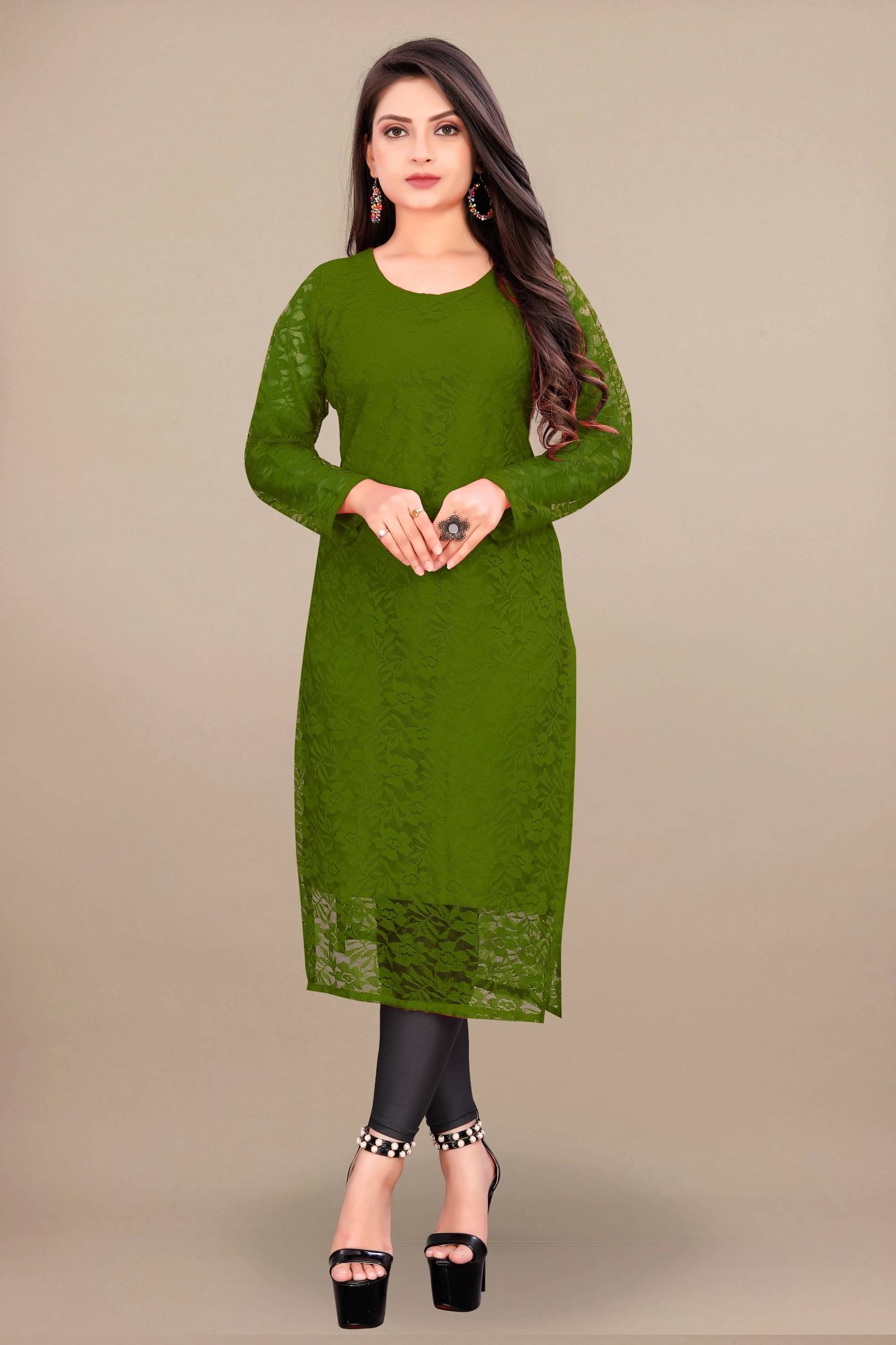    			Lakshya Fashion Women Net Printed A-line Kurti ( Dark Green )