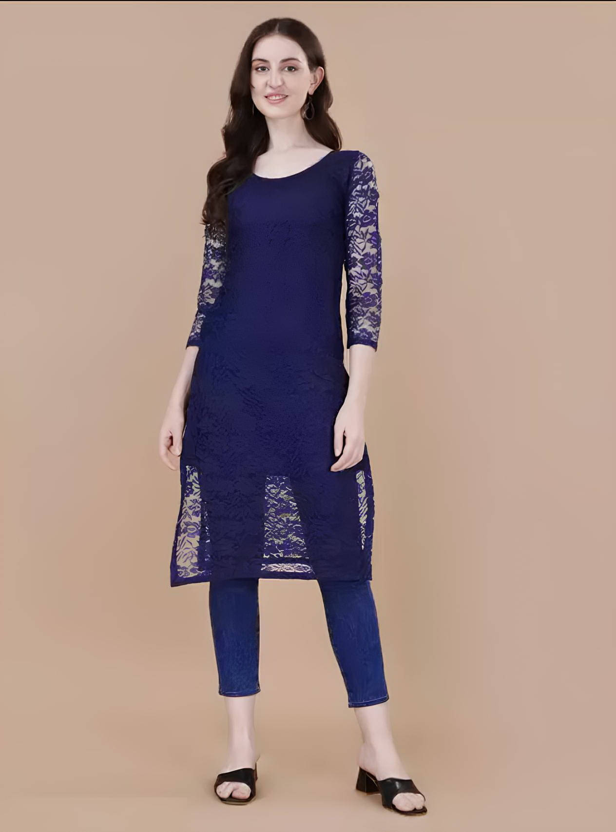 Lakshya Fashion Women Net Printed Straight Kurti ( Dark Blue ) Lakshya Fashion Women Net Printed Straight Kurti ( Dark Blue )