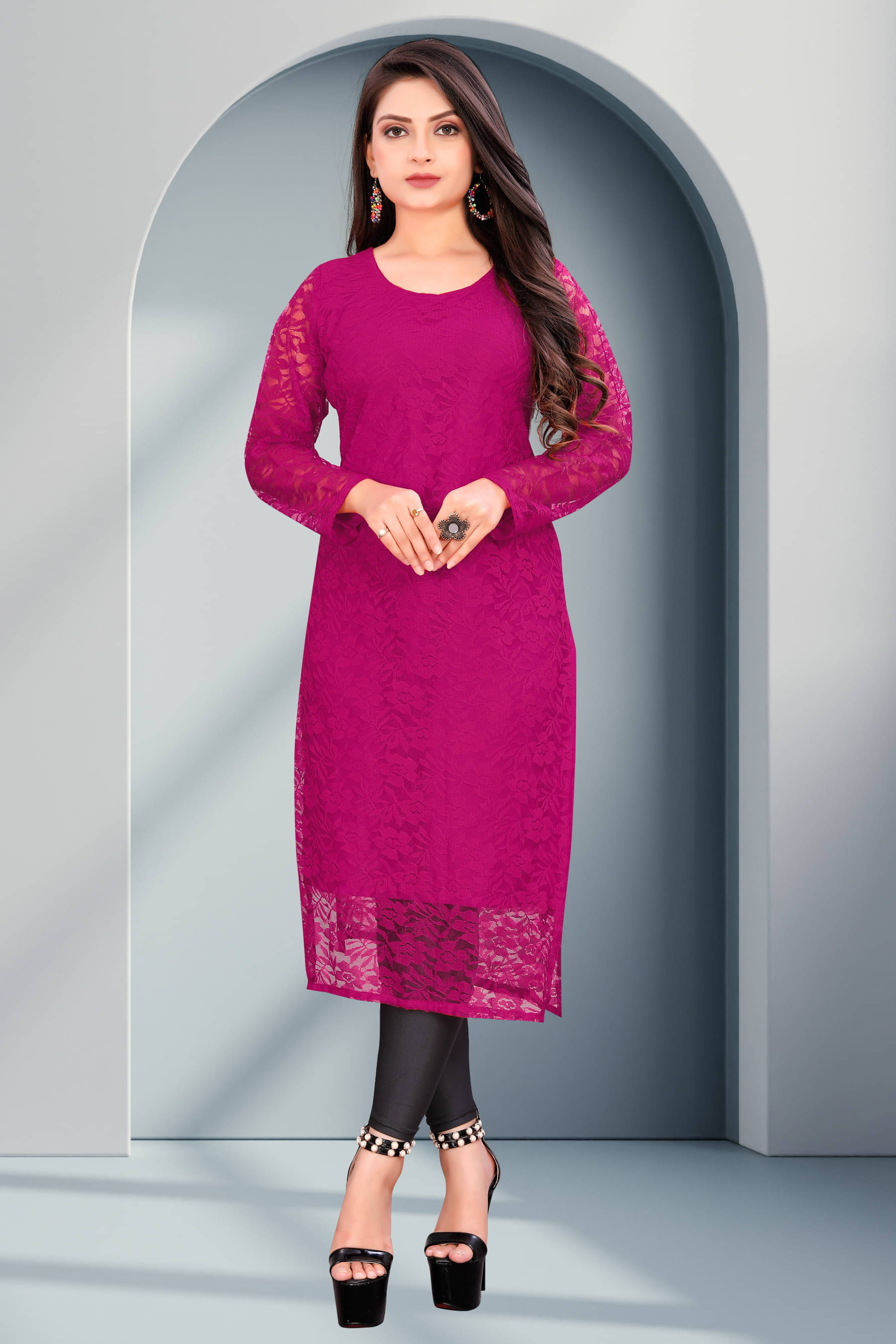     			Lakshya Fashion Women Net Printed Straight Kurti ( Pink )