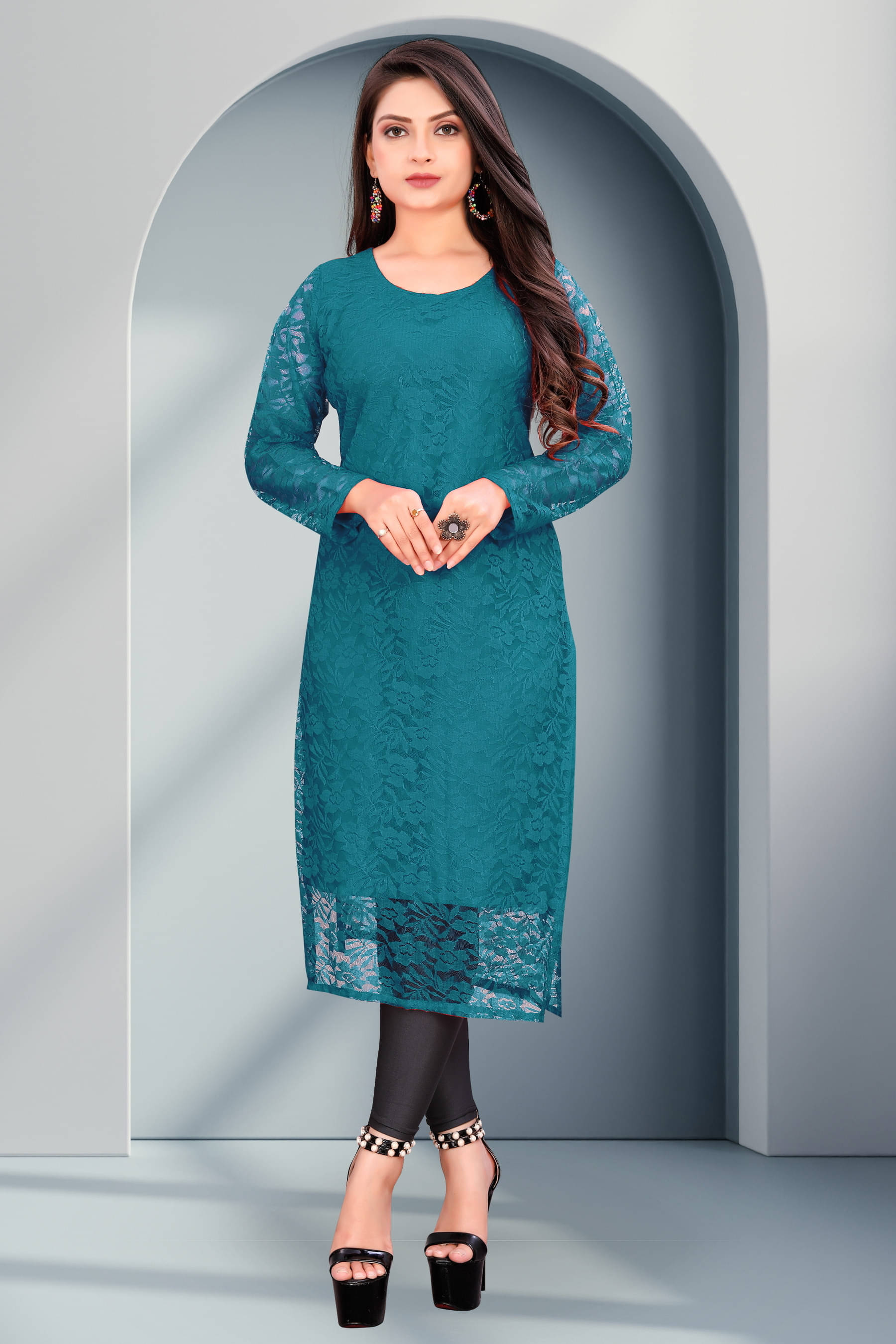     			Lakshya Fashion Women Net Printed Straight Kurti ( Light Blue )