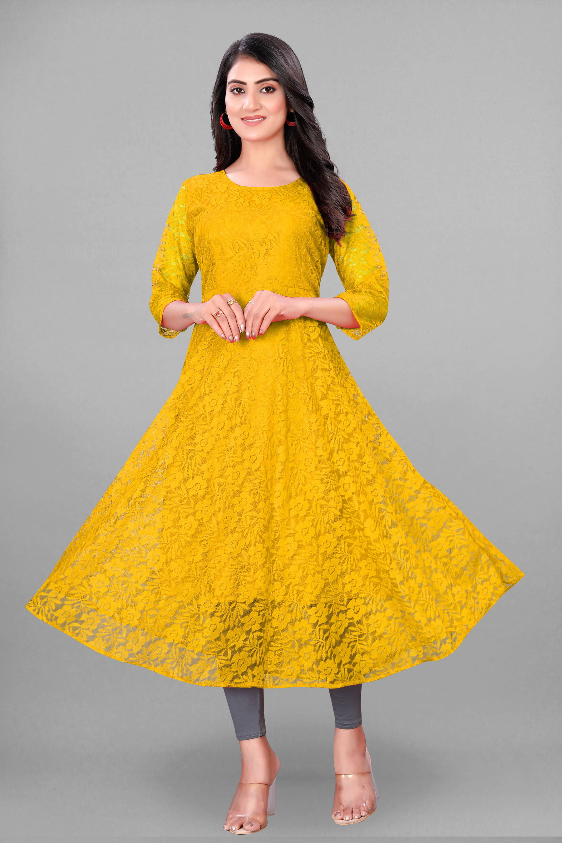 Lakshya Fashion Women Net Printed Anarkali Kurti ( Yellow ) Lakshya Fashion Women Net Printed Anarkali Kurti ( Yellow )