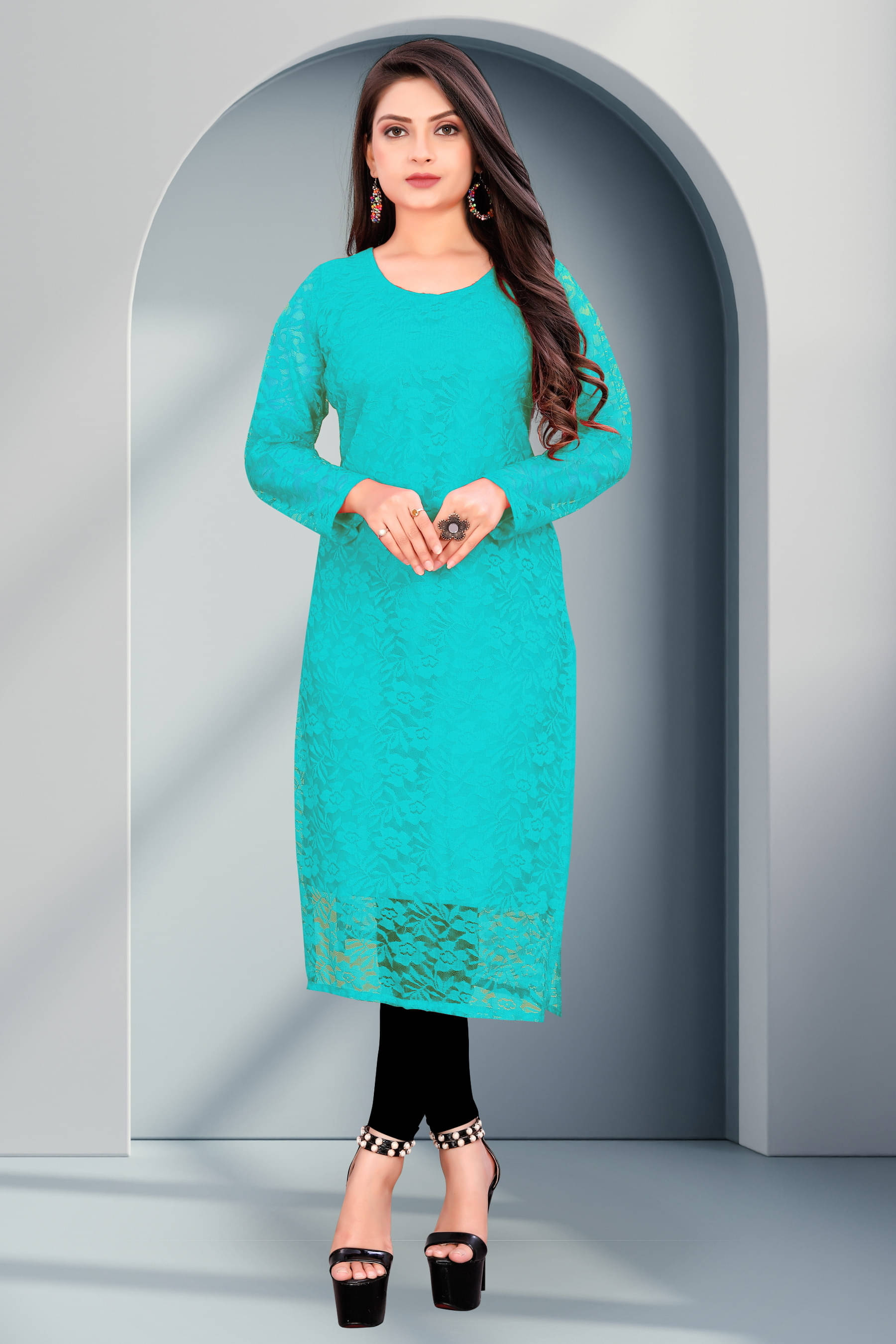Lakshya Fashion Women Net Printed Straight Kurti ( Light Blue ) Lakshya Fashion Women Net Printed Straight Kurti ( Light Blue )