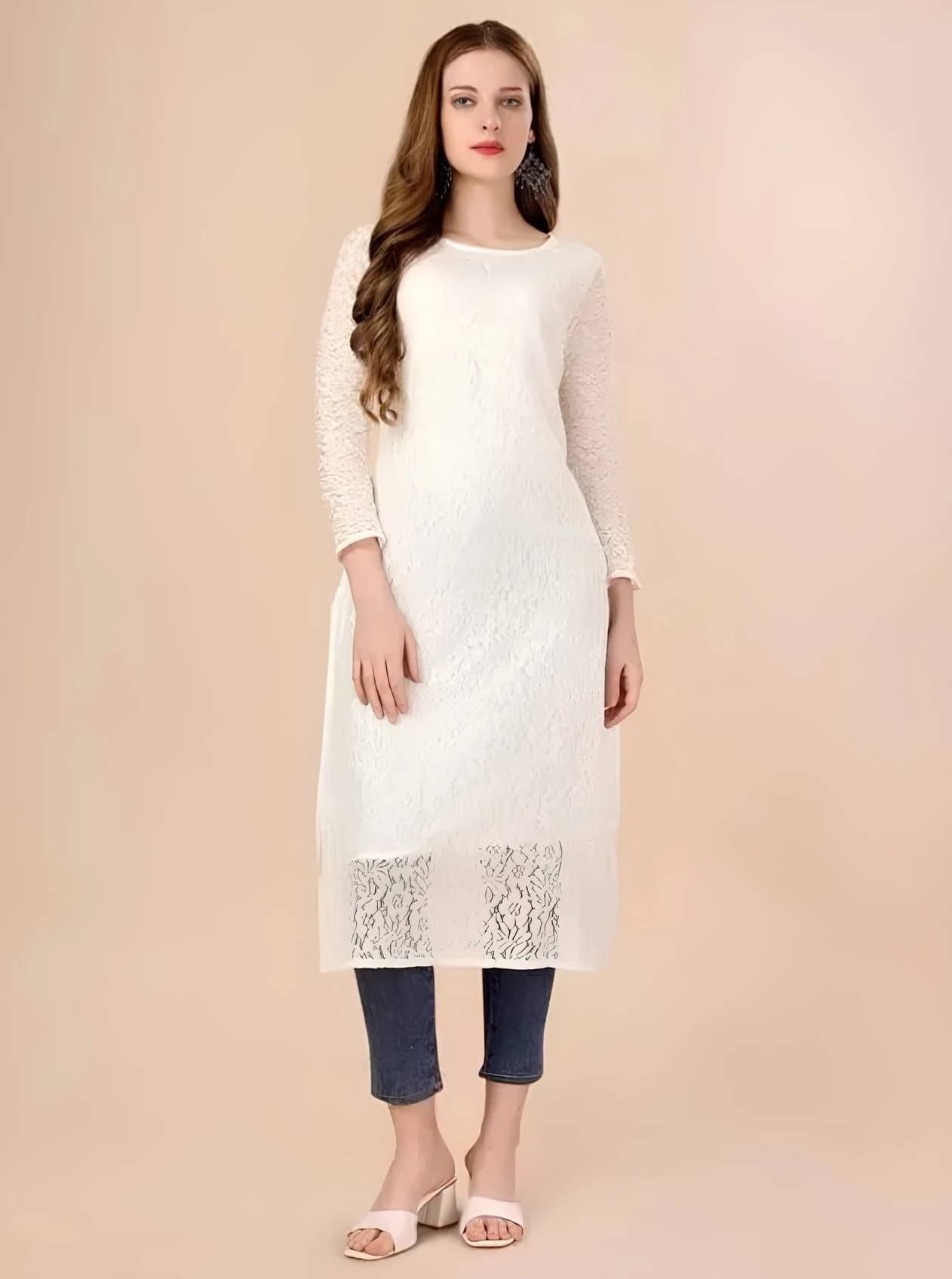    			Lakshya Fashion Women Net Printed Straight Kurti ( White )
