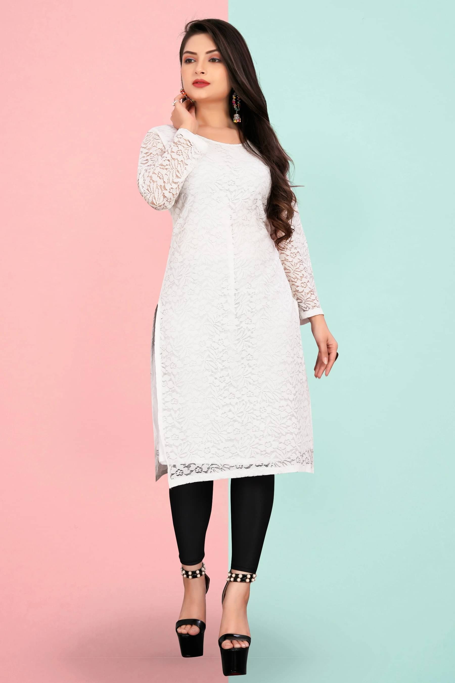     			Lakshya Fashion Women Net Printed Straight Kurti ( White )