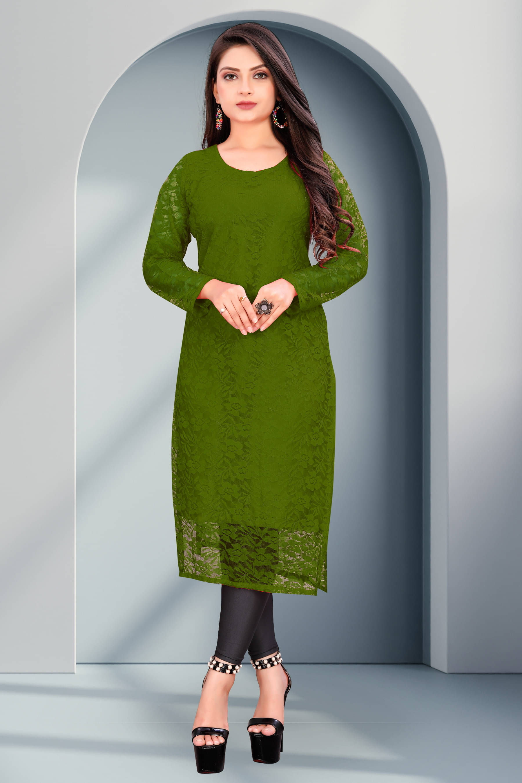     			Lakshya Fashion Women Net Printed Straight Kurti ( Green )