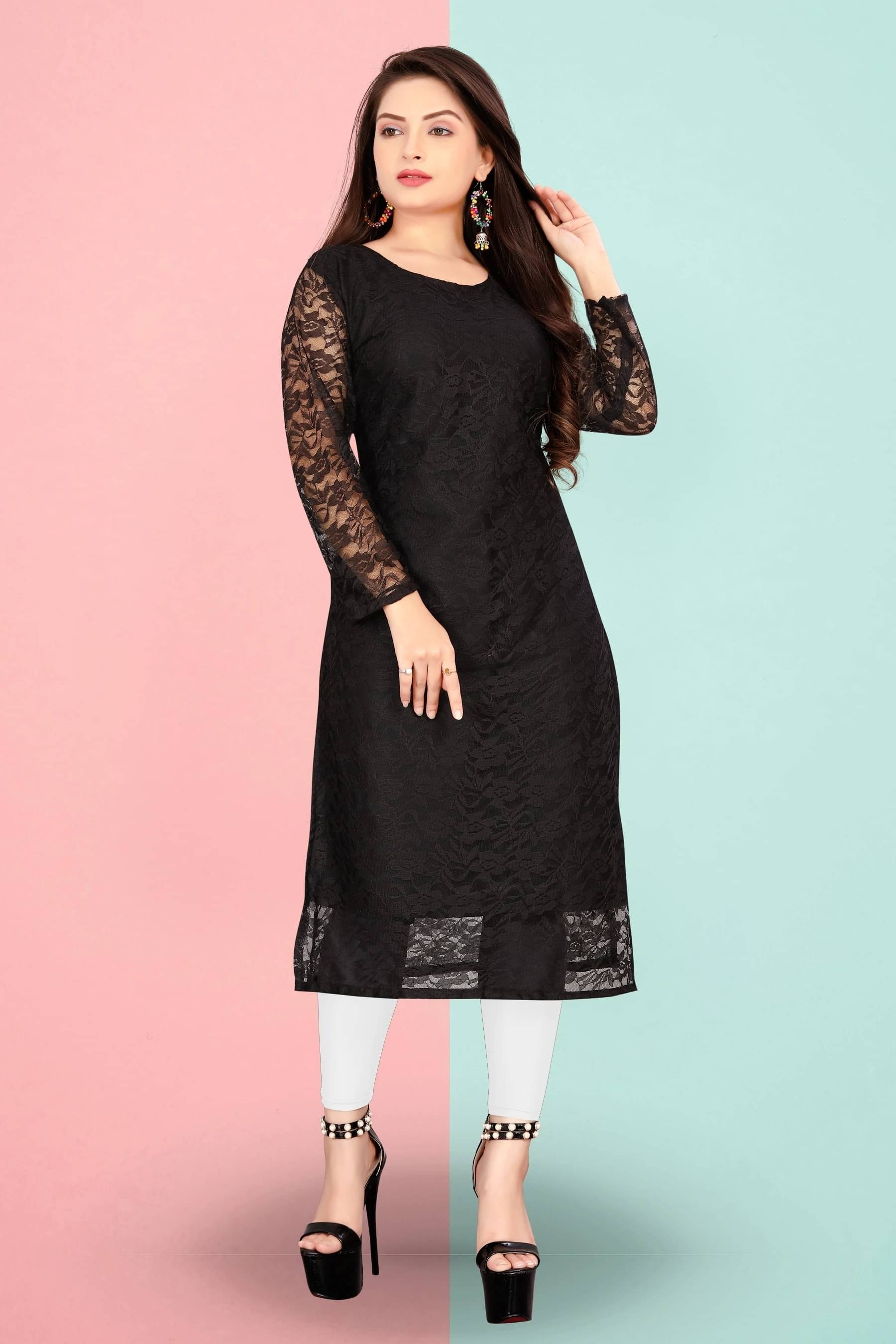     			Lakshya Fashion Women Net Printed Straight Kurti ( Black )