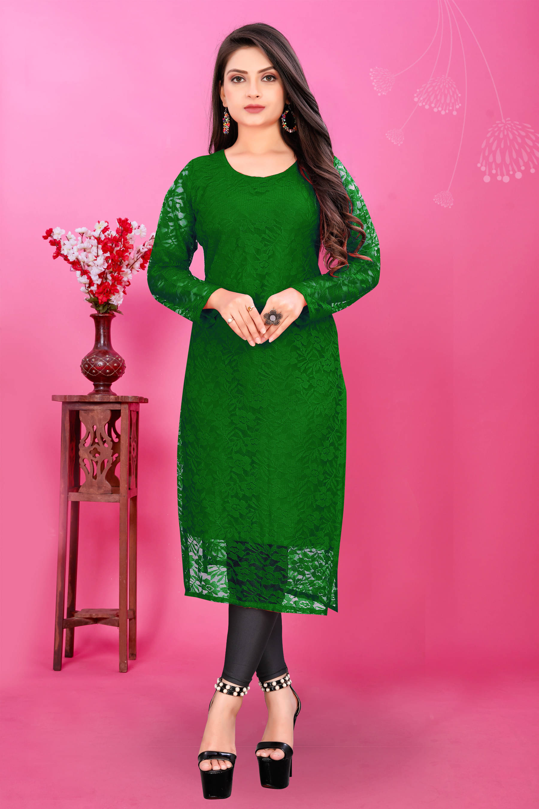     			Lakshya Fashion Women Net Printed A-line Kurti ( Green )