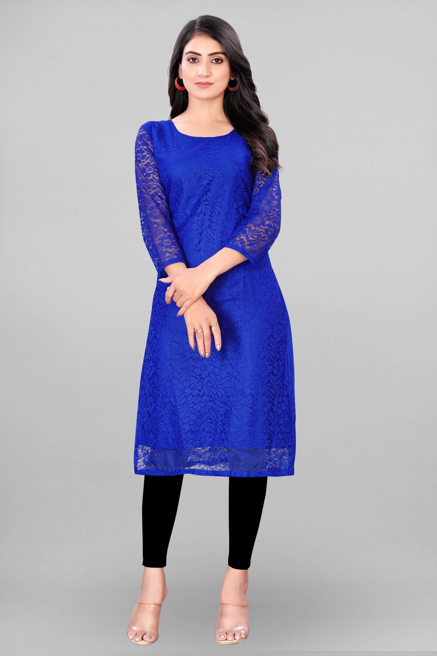     			Lakshya Fashion Women Net Self Design Straight Kurti ( Blue )