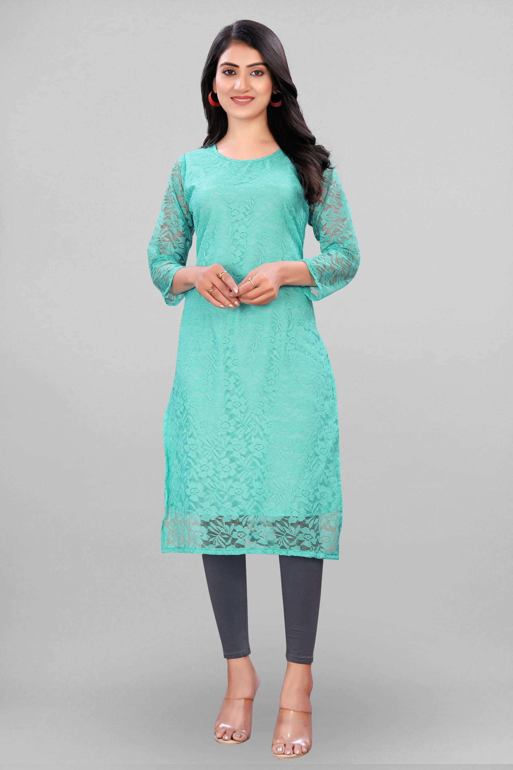     			Lakshya Fashion Women Net Self Design Straight Kurti ( Light Blue )
