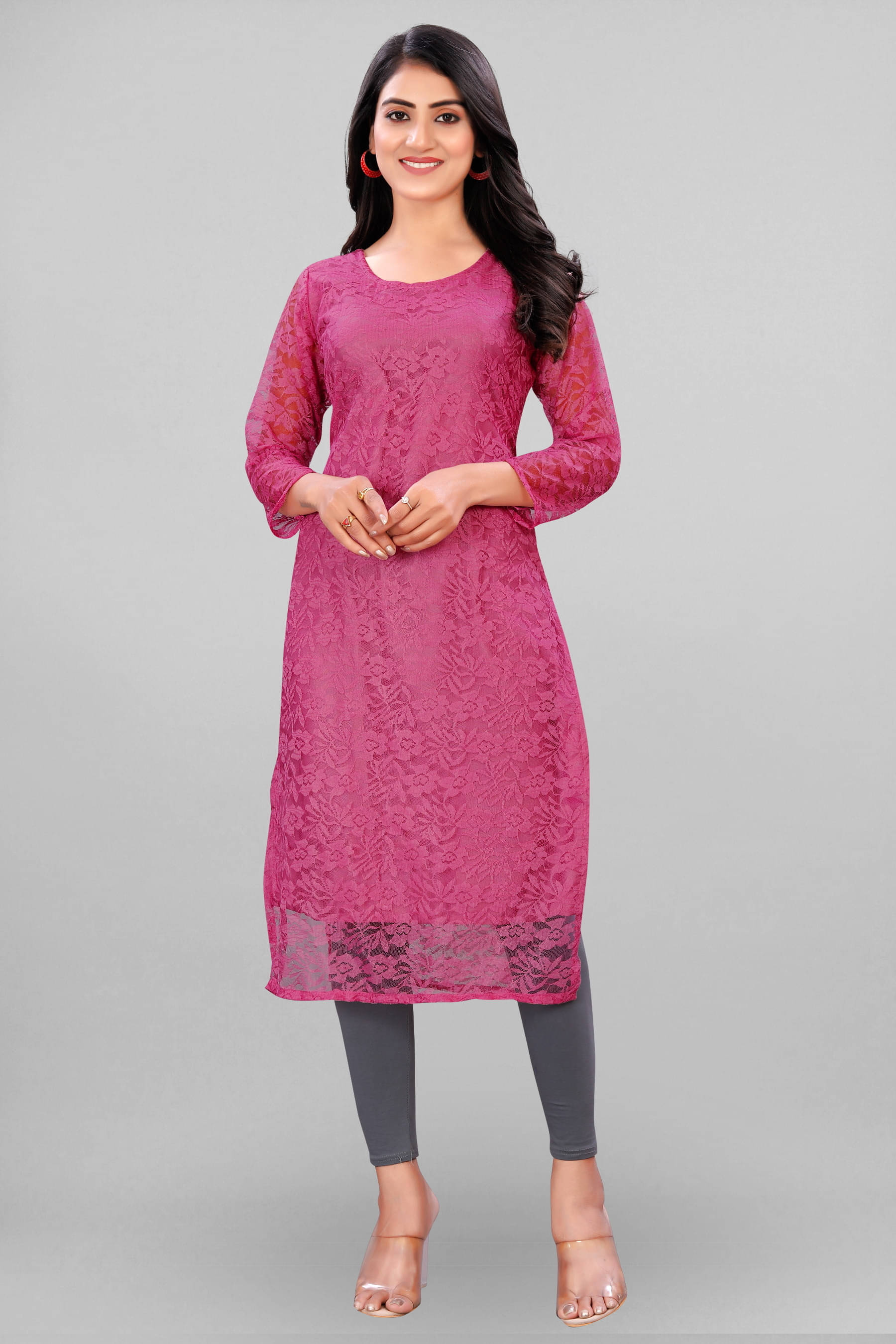     			Lakshya Fashion Women Net Self Design Straight Kurti ( Pink )