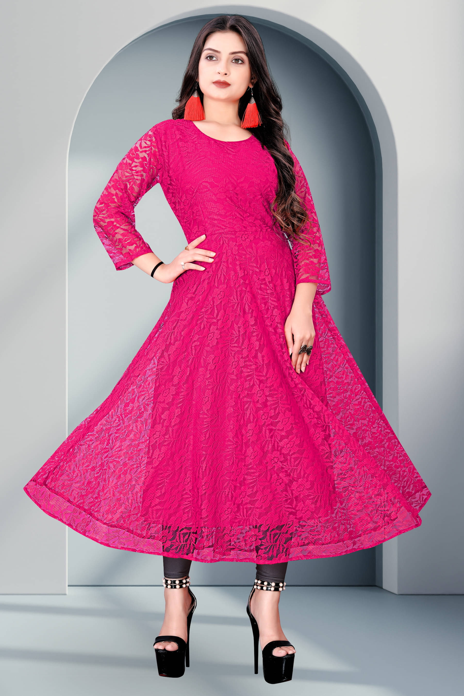     			Lakshya Fashion Women Net Self Design Anarkali Kurti ( Pink )