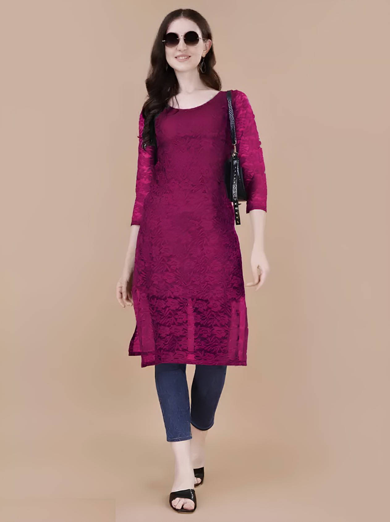     			Lakshya Fashion Women Net Self Design Straight Kurti ( Purple )