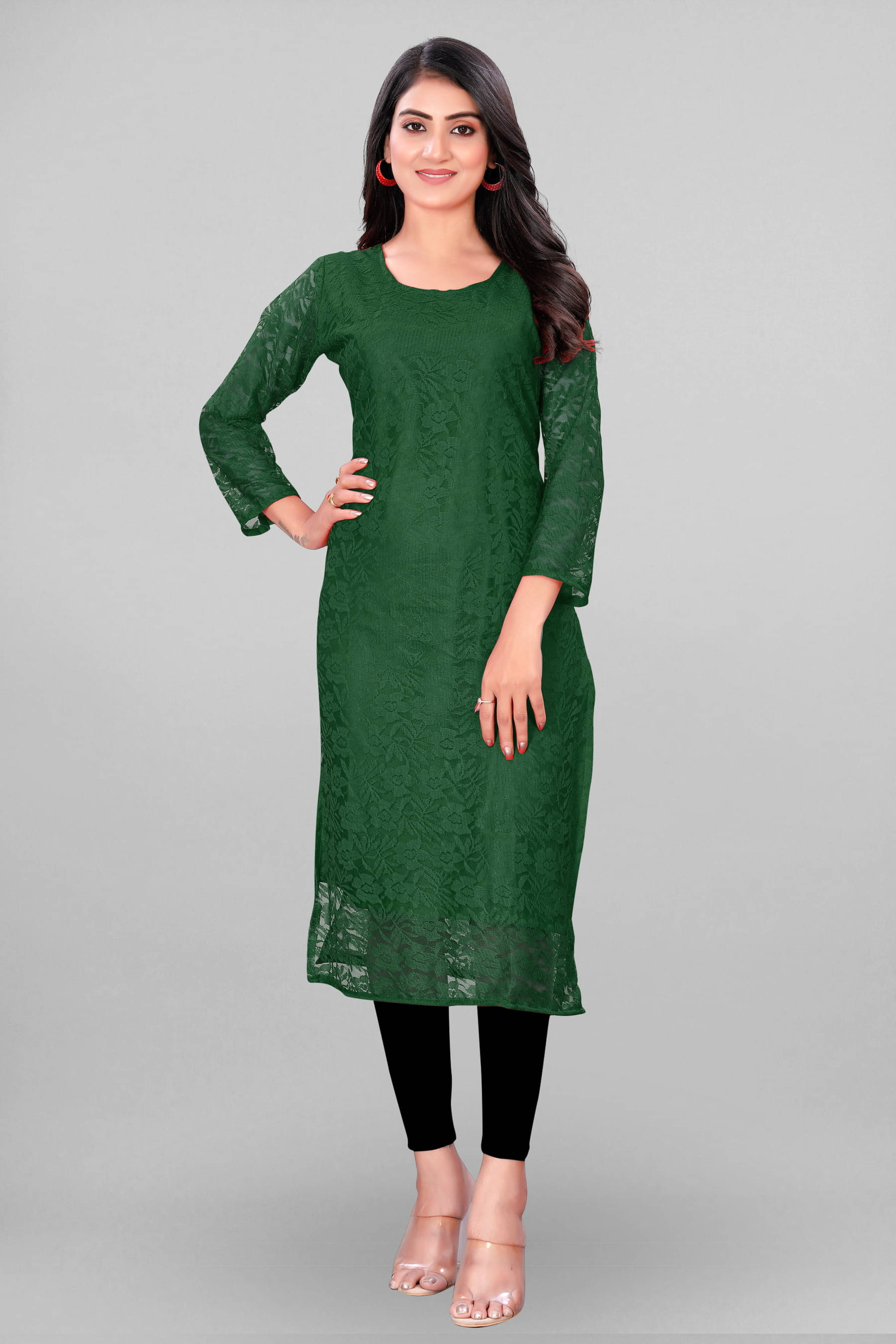     			Lakshya Fashion Women Net Self Design Straight Kurti ( Green )