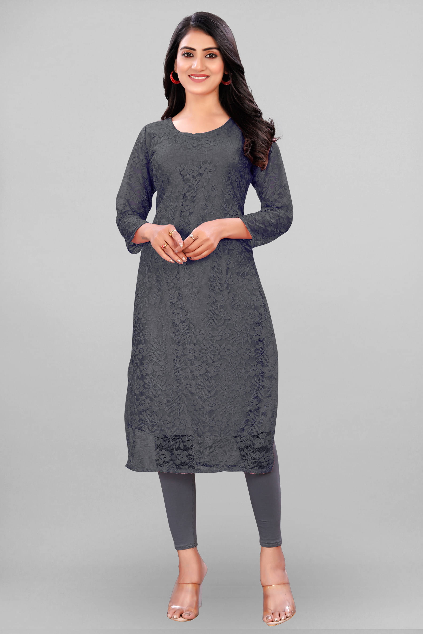     			Lakshya Fashion Women Net Self Design Straight Kurti ( Grey )