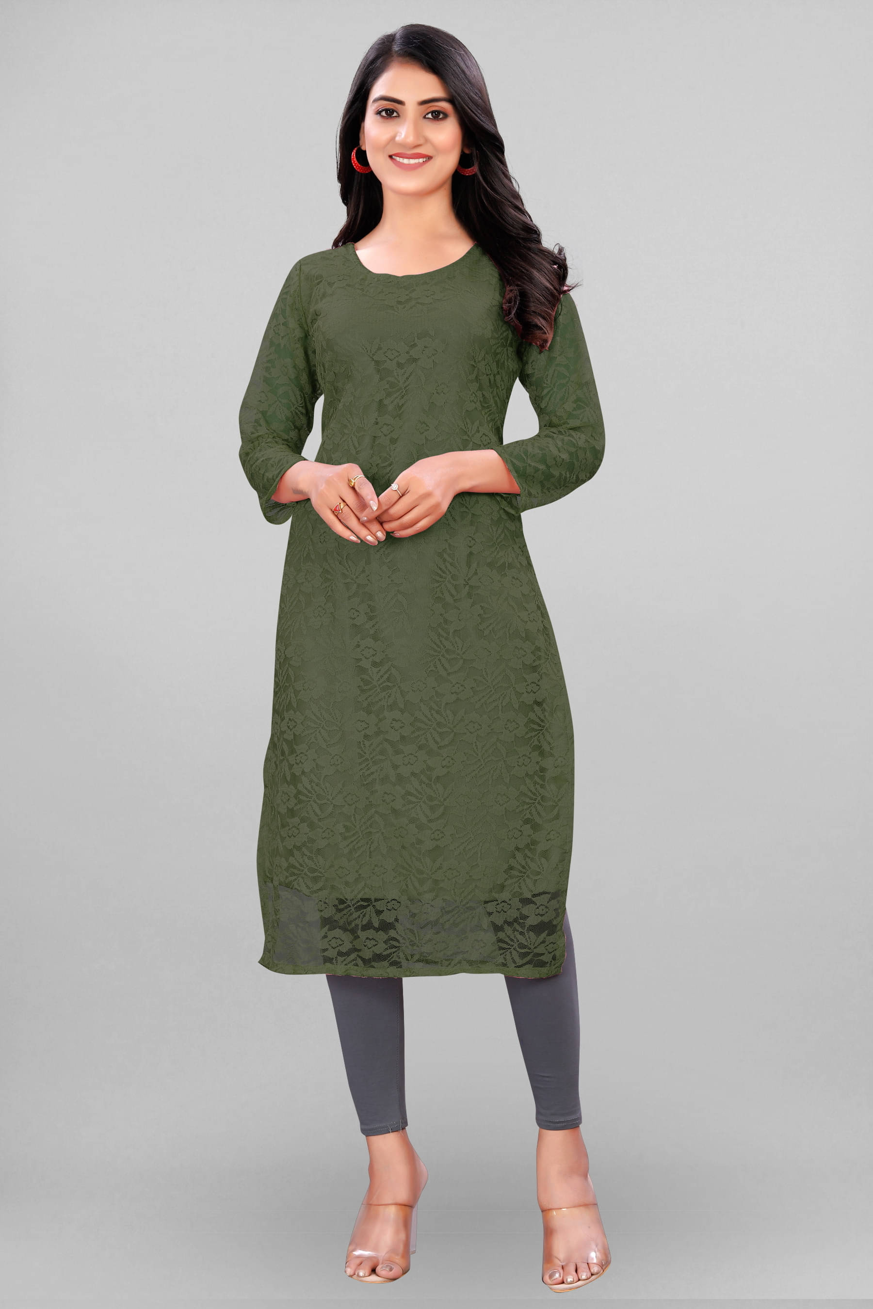 Lakshya Fashion Women Net Self Design Straight Kurti ( Dark Green ) Lakshya Fashion Women Net Self Design Straight Kurti ( Dark Green )