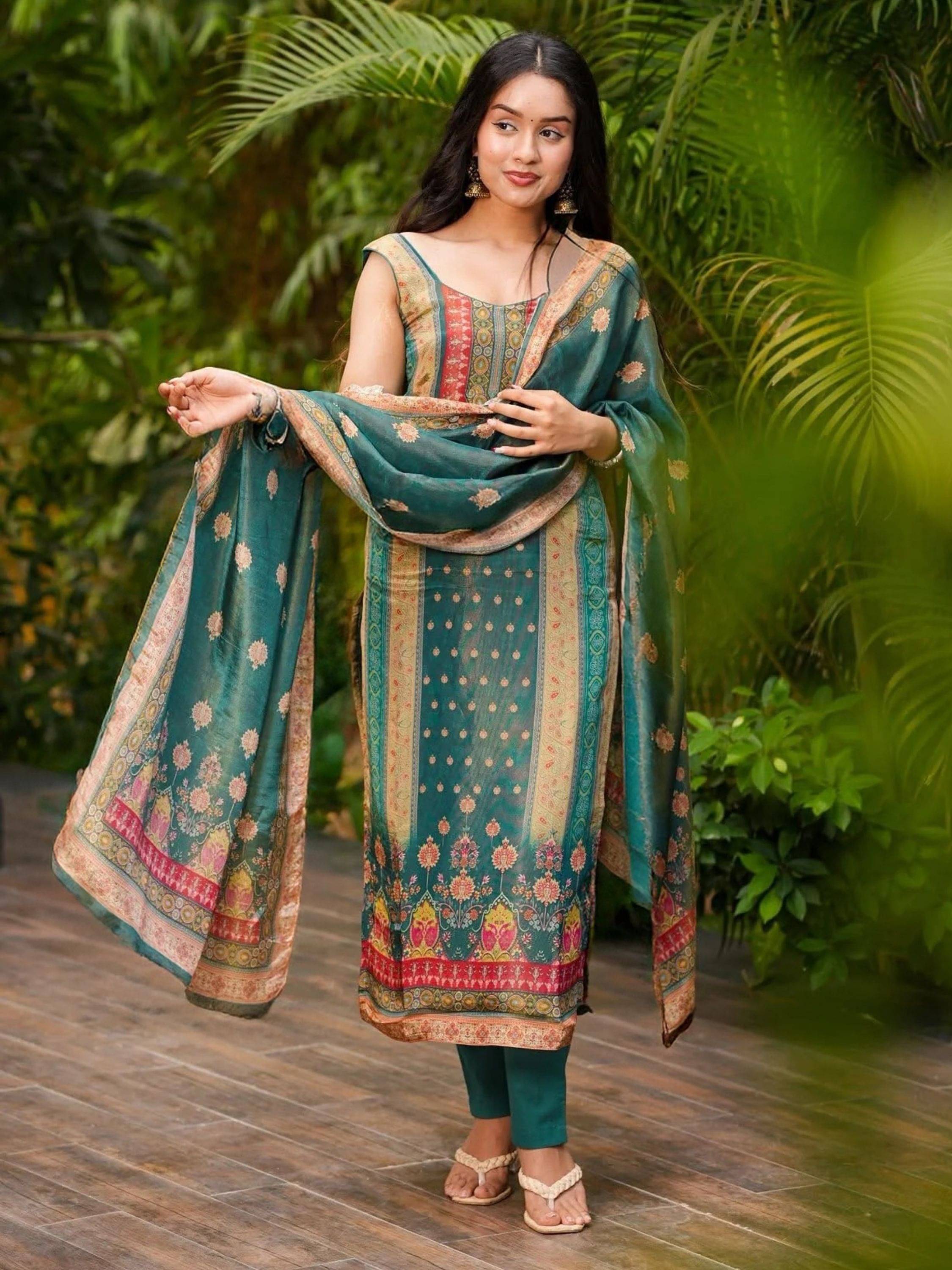     			Niza Fashion Women Chanderi Silk Embroidered Straight Kurti With Pants ( Multicoloured )