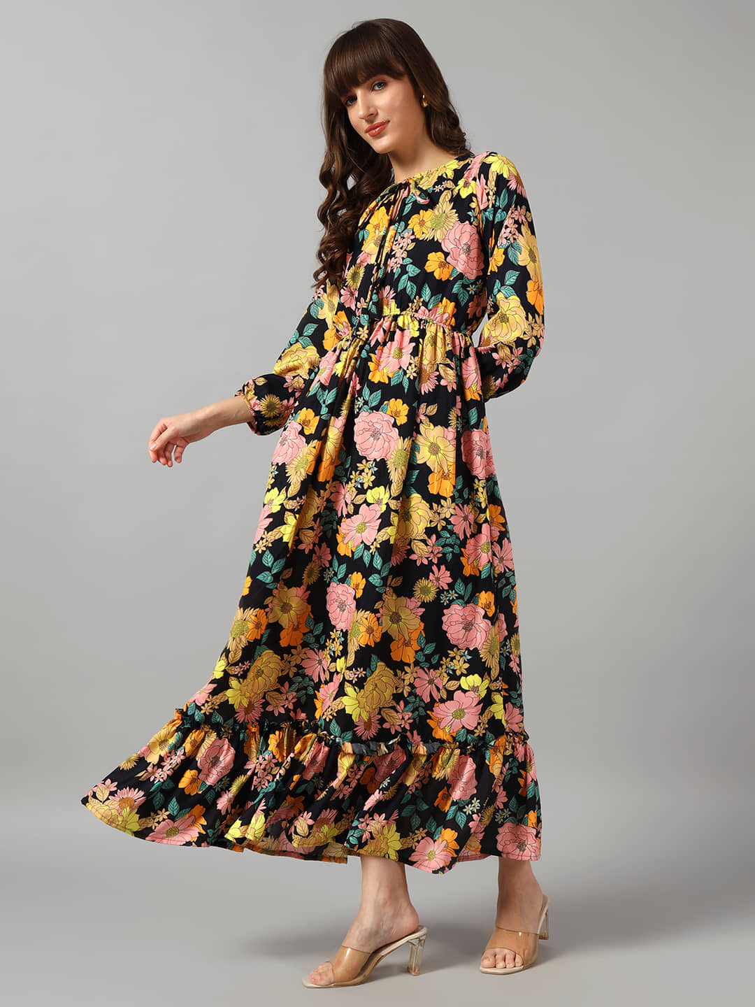 RAIYANI FASHION Women Crepe Printed Fit & Flare Dress ( Yellow )