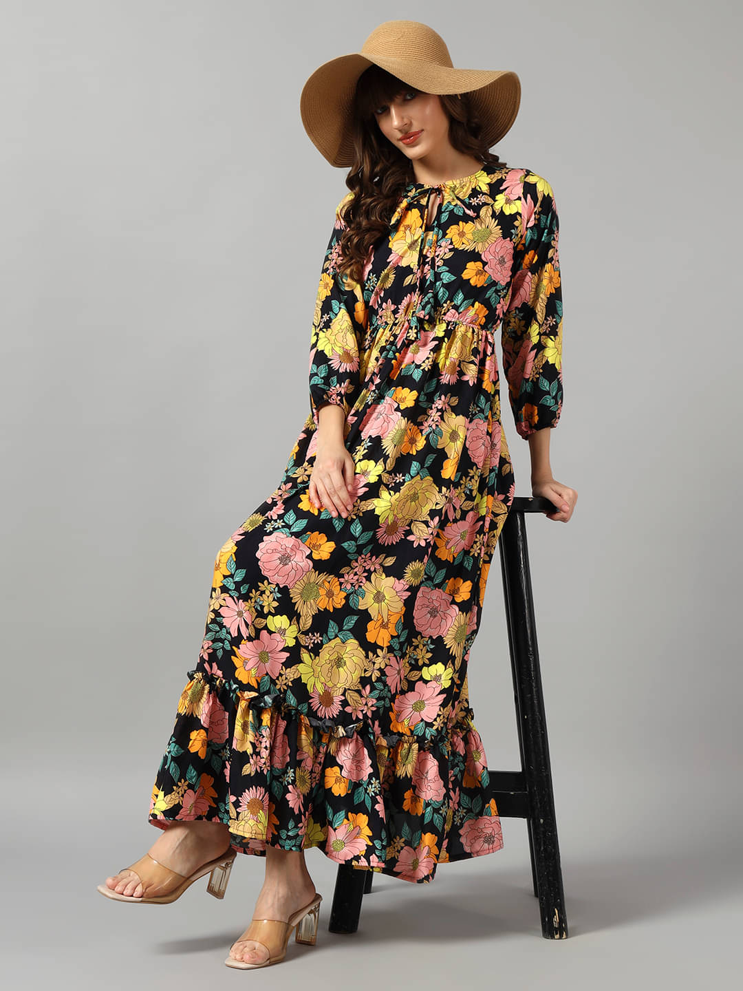     			RAIYANI FASHION Women Crepe Printed Fit & Flare Dress ( Yellow )