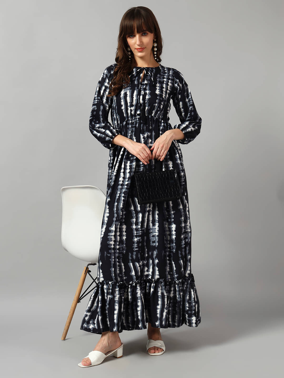     			RAIYANI FASHION Women Crepe Printed Fit & Flare Dress ( Black )