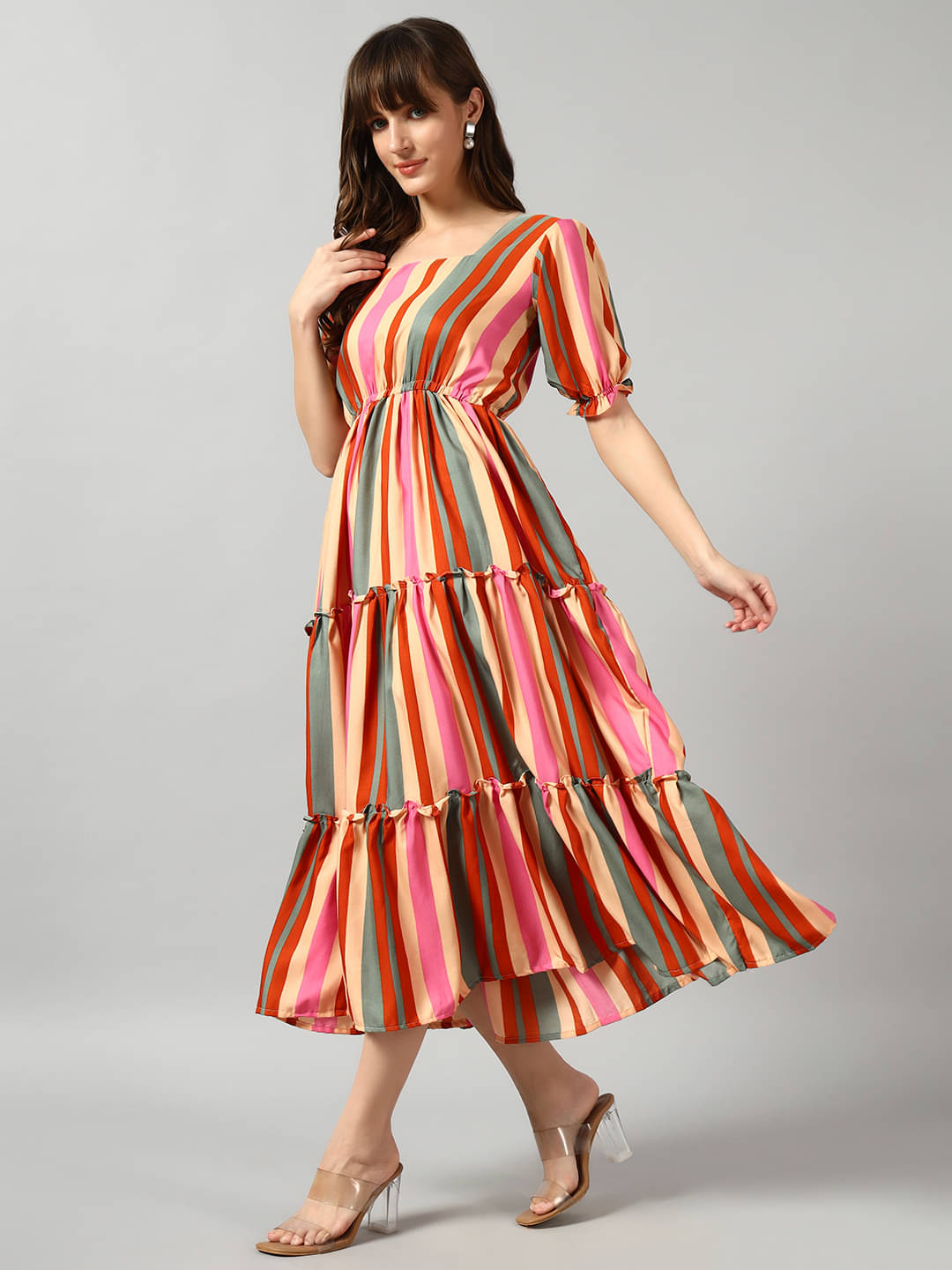 RAIYANI FASHION Women Crepe Printed Fit & Flare Dress ( Multi Color )     			RAIYANI FASHION Women Crepe Printed Fit & Flare Dress ( Multi Color )