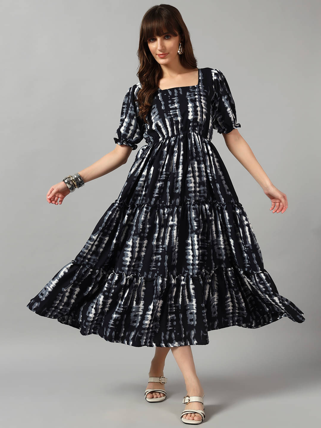     			RAIYANI FASHION Women Crepe Printed Fit & Flare Dress ( Black )