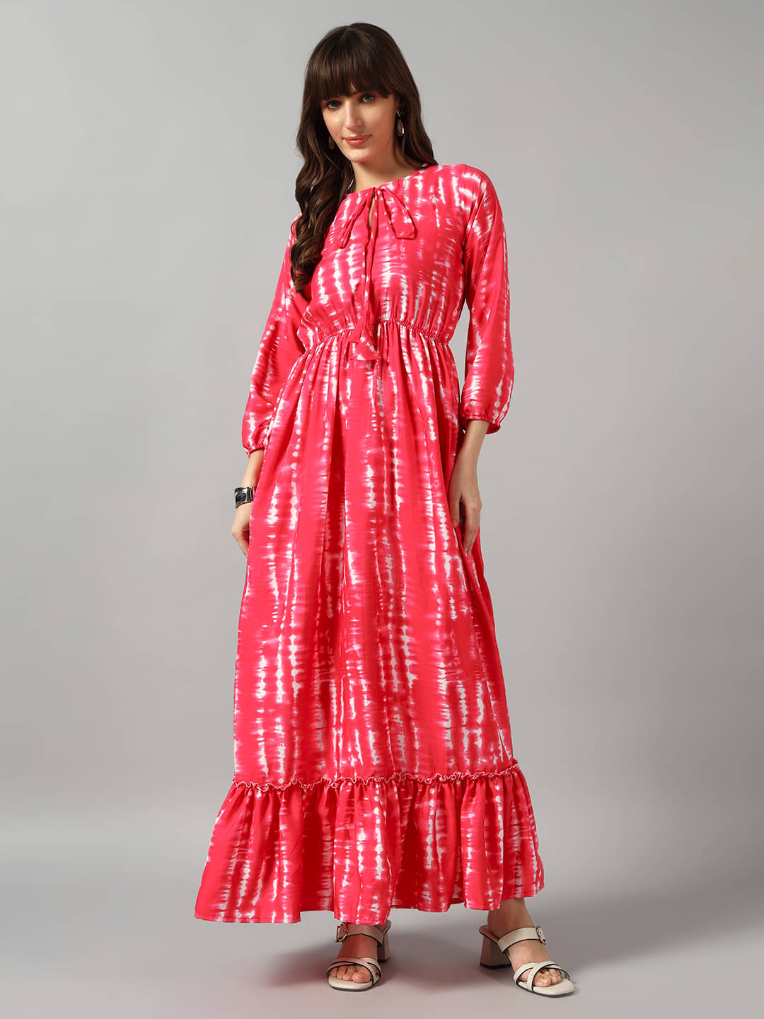 RAIYANI FASHION Women Crepe Printed Fit & Flare Dress ( Pink ) RAIYANI FASHION Women Crepe Printed Fit & Flare Dress ( Pink )