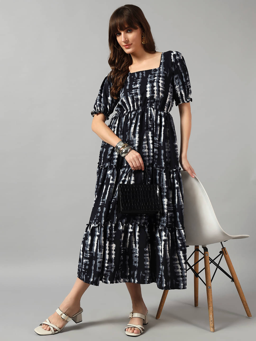 RAIYANI FASHION Women Crepe Printed Fit & Flare Dress ( Black ) RAIYANI FASHION Women Crepe Printed Fit & Flare Dress ( Black )