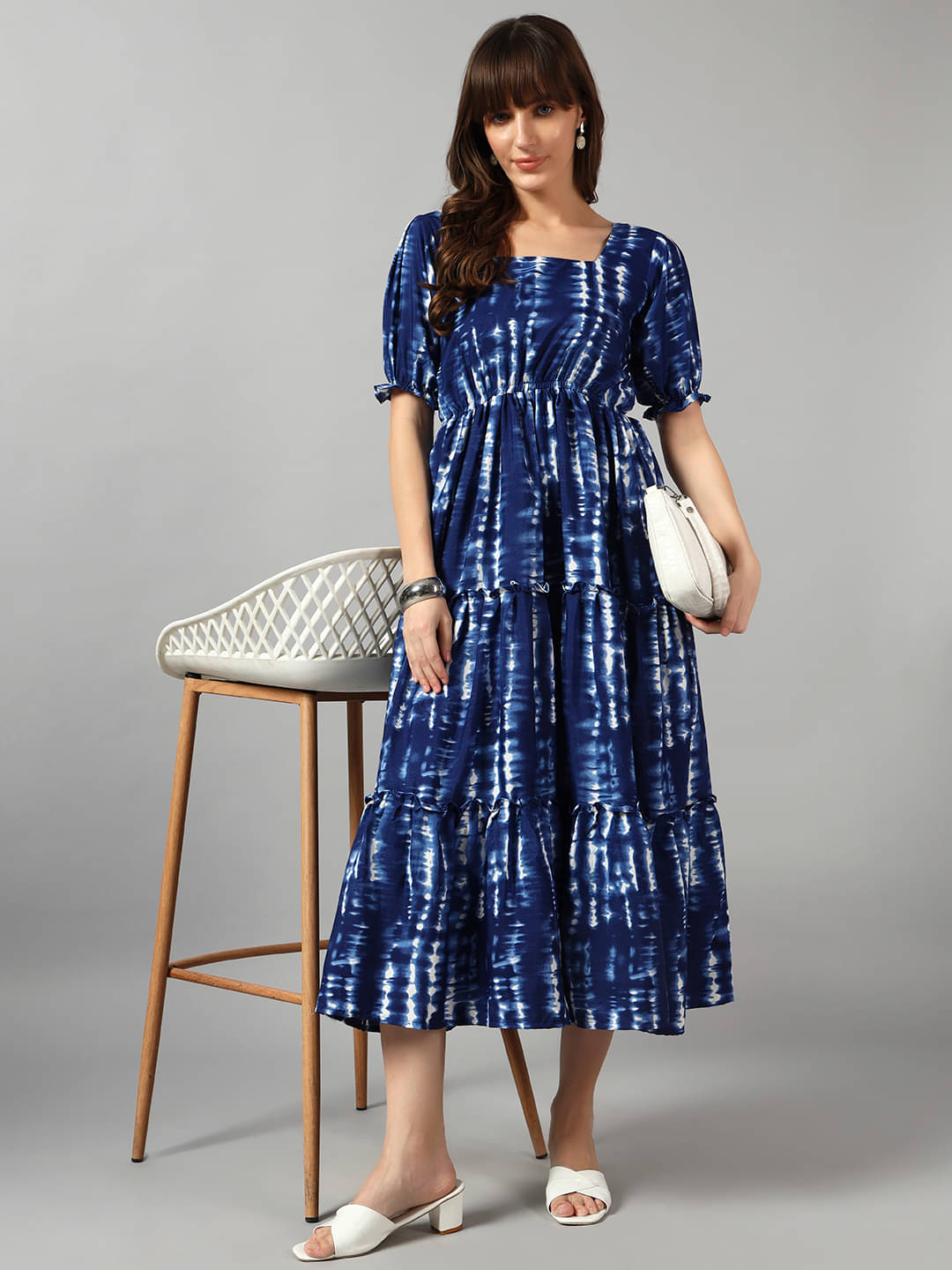     			RAIYANI FASHION Women Crepe Printed Fit & Flare Dress ( Blue )