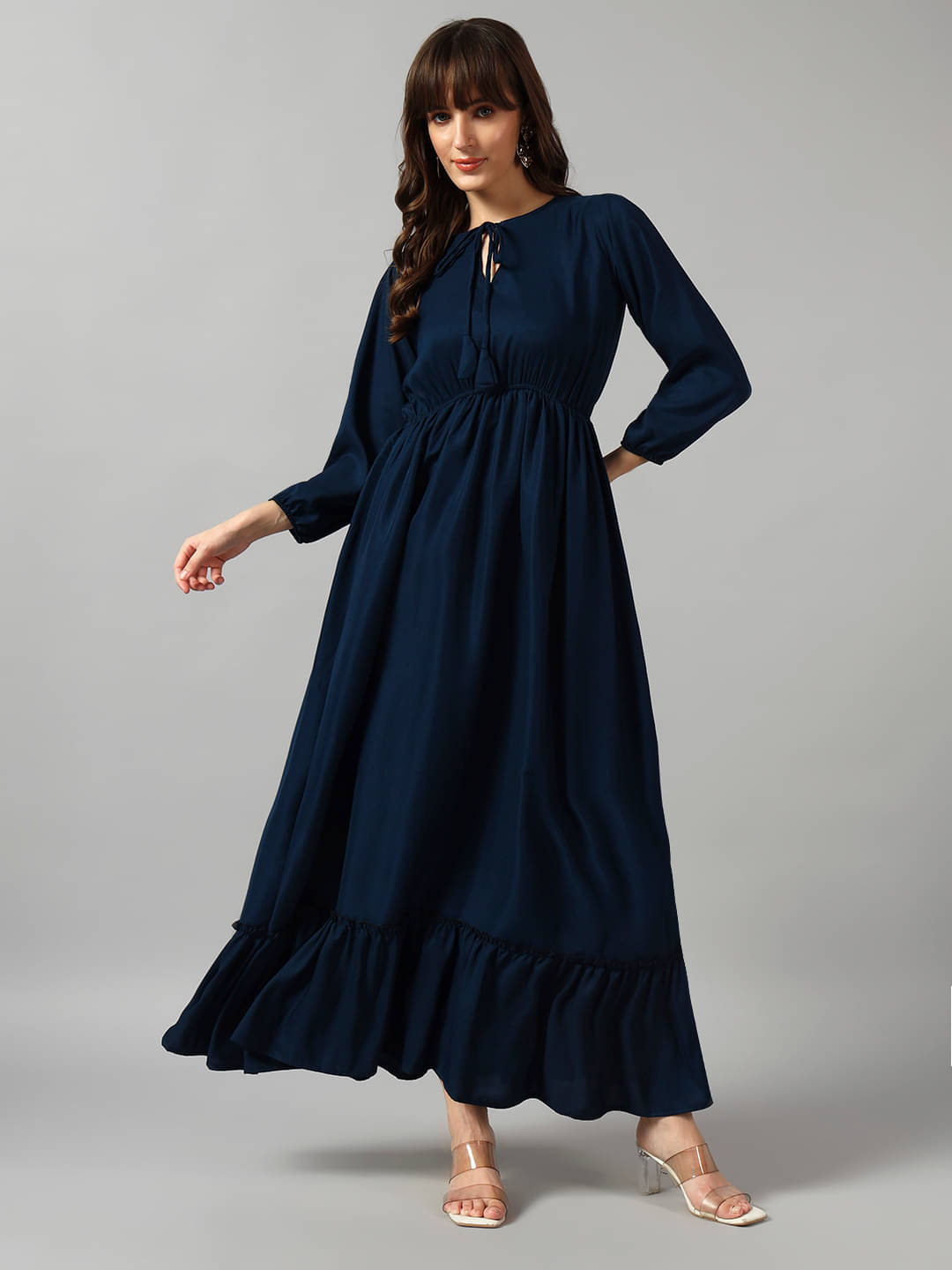     			RAIYANI FASHION Women Crepe Solid Fit & Flare Dress ( Blue )