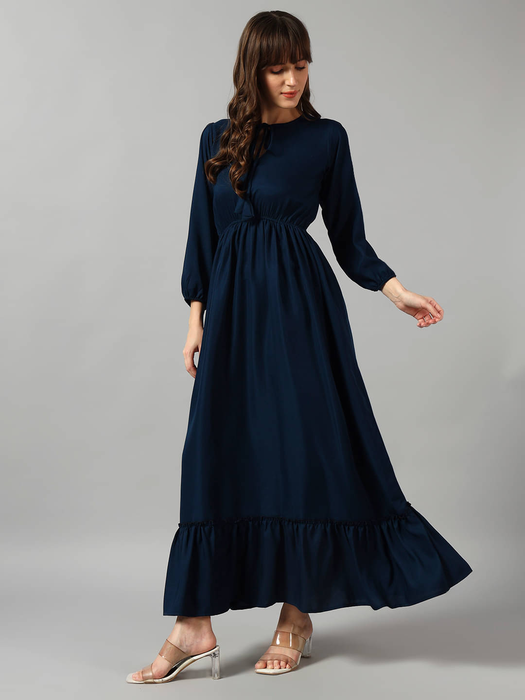     			RAIYANI FASHION Women Crepe Solid Fit & Flare Dress ( Blue )