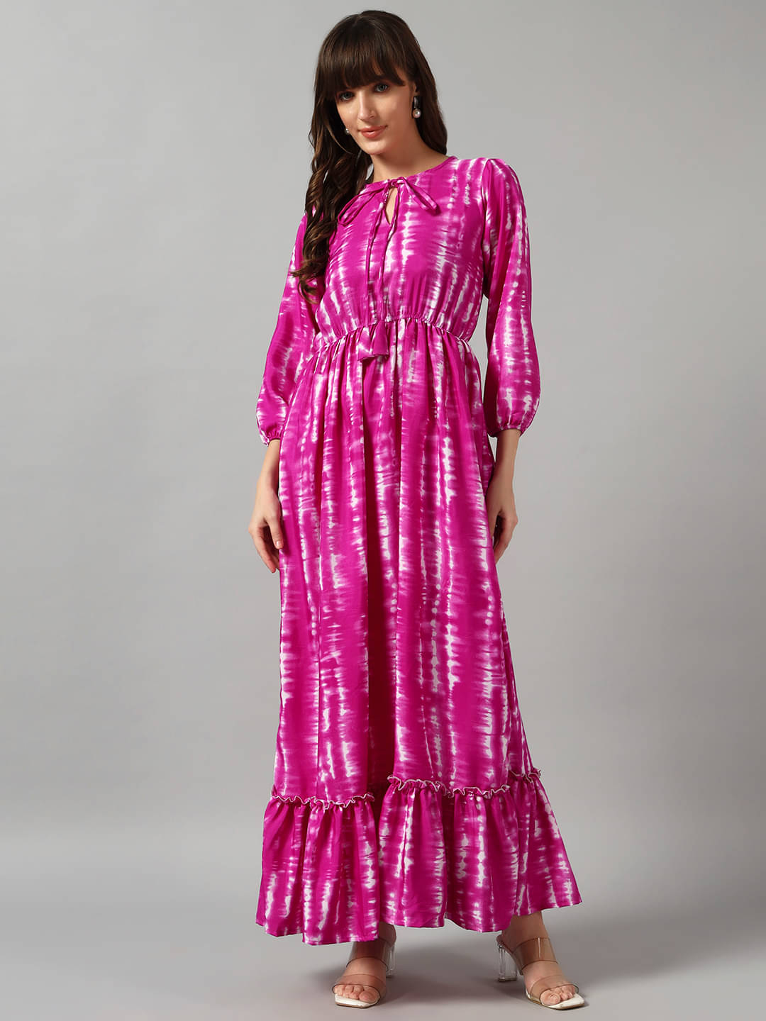     			Raiyani enterprise Women Crepe Printed Fit & Flare Dress ( Lavender )