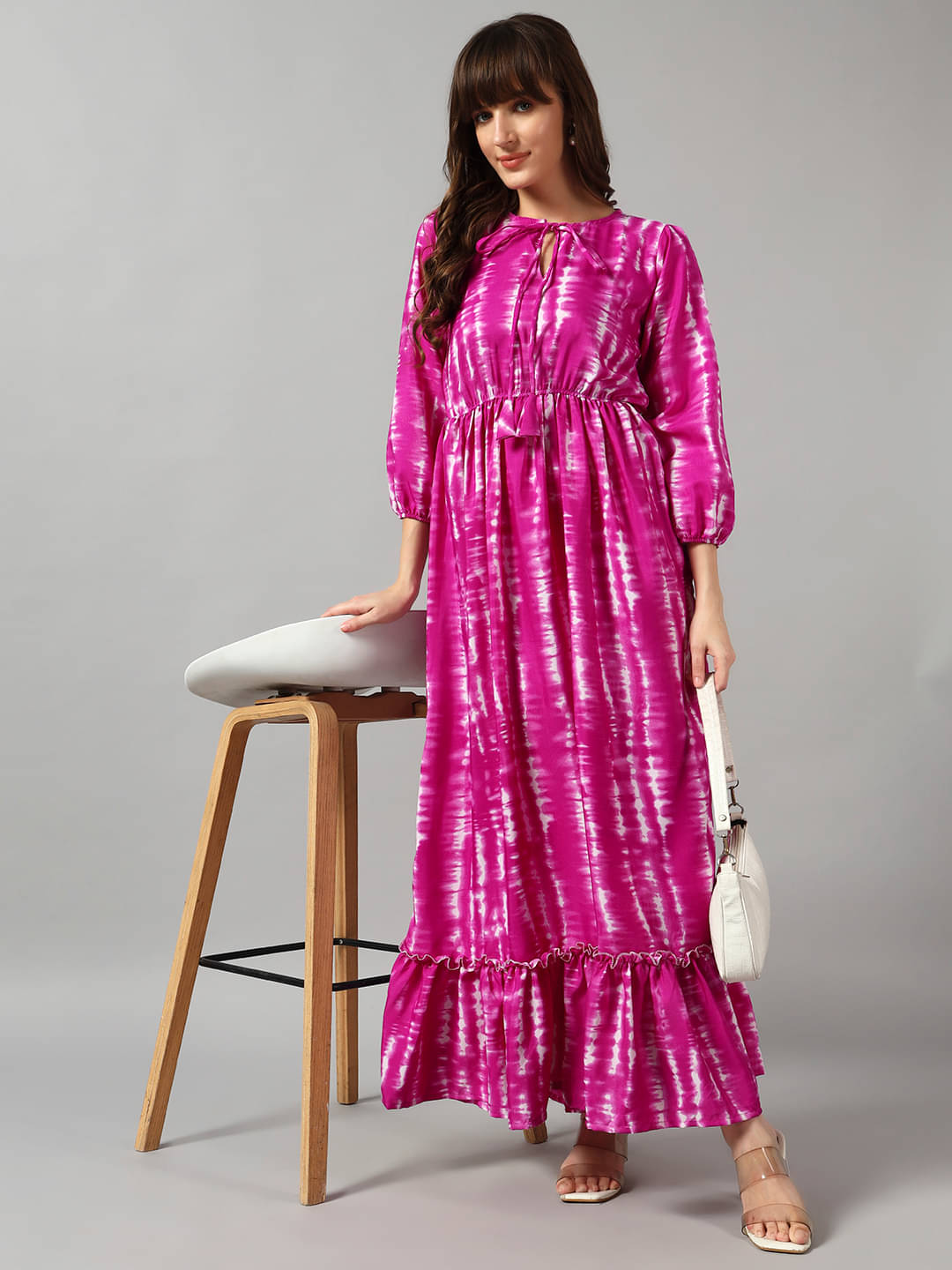     			Raiyani enterprise Women Crepe Printed Fit & Flare Dress ( Lavender )