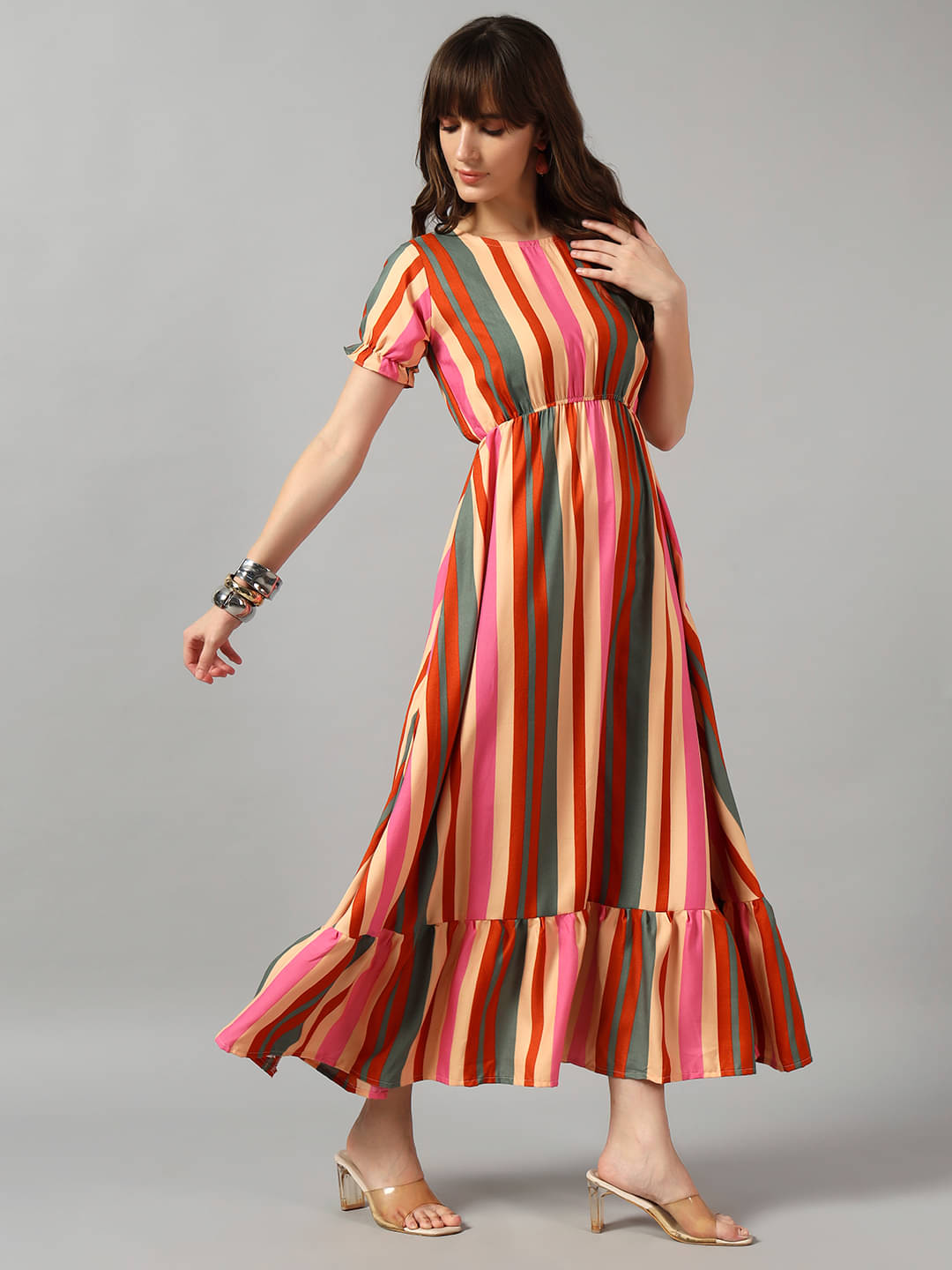     			Raiyani enterprise Women Crepe Printed Fit & Flare Dress ( Multicolor )