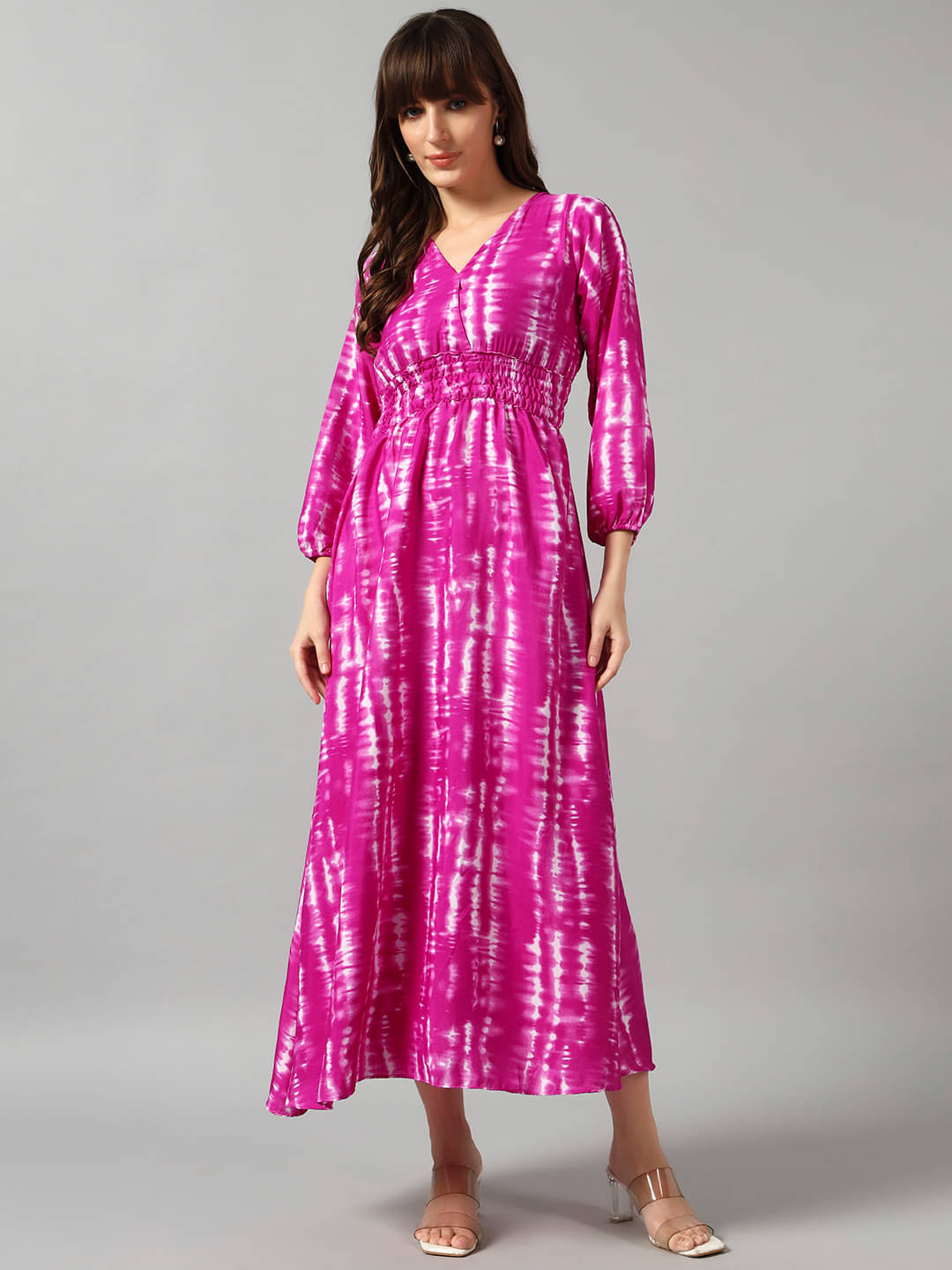     			Raiyani enterprise Women Crepe Printed Fit & Flare Dress ( Lavender )