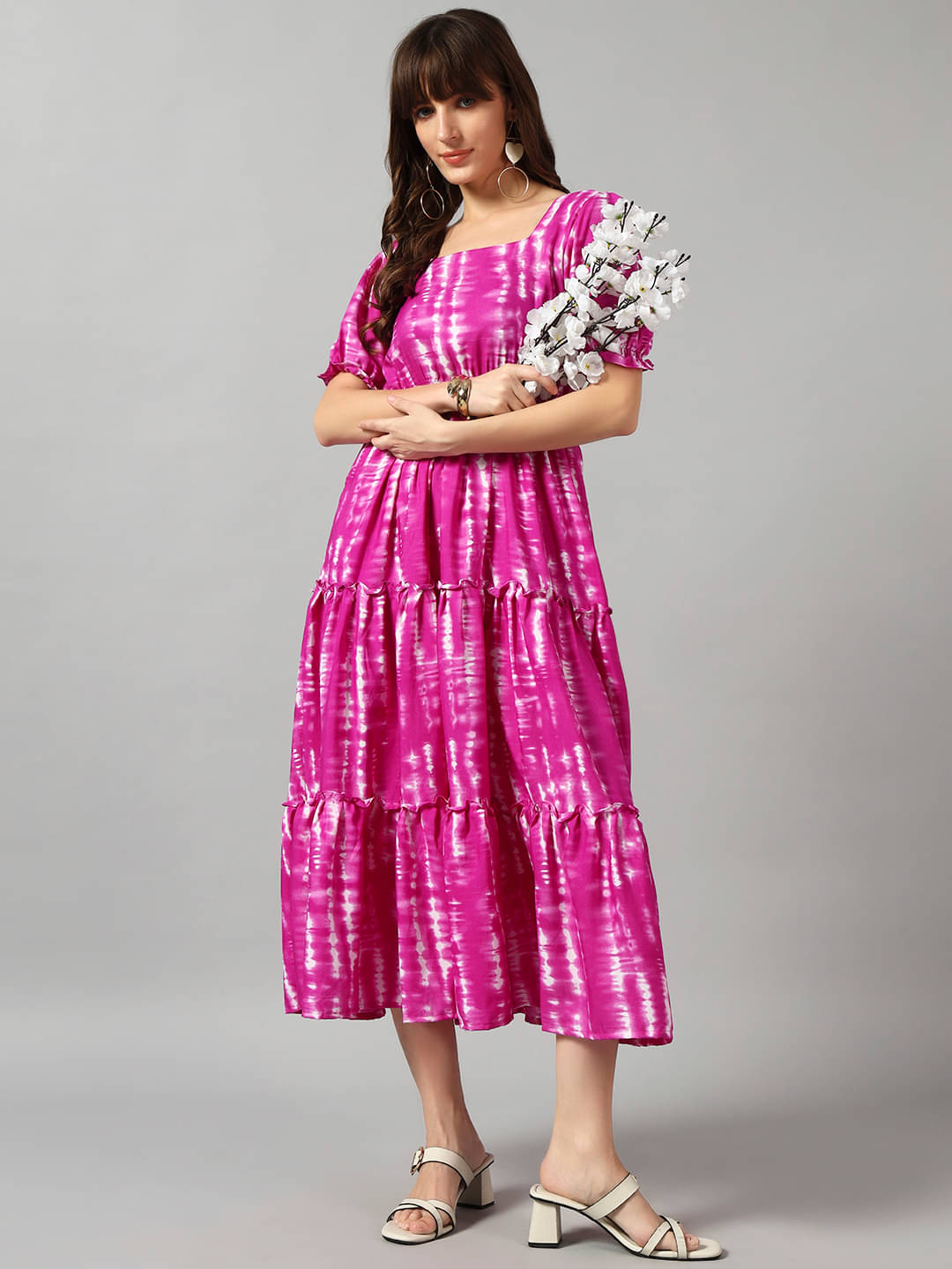     			Raiyani enterprise Women Crepe Printed Fit & Flare Dress ( Lavender )