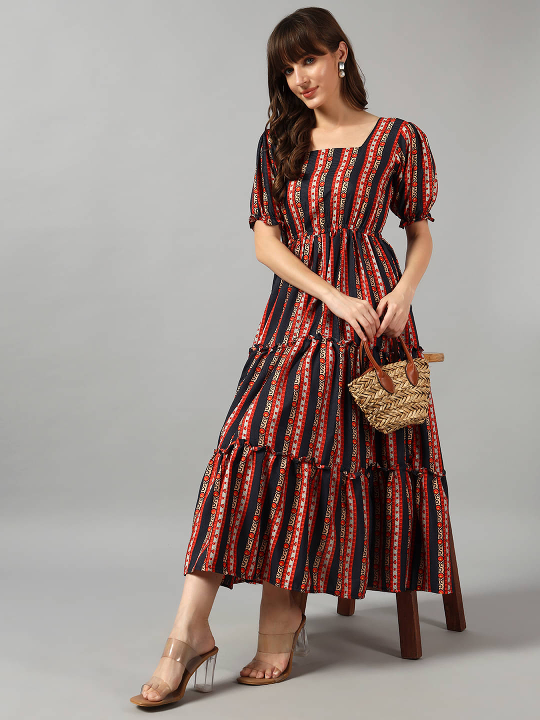     			Raiyani enterprise Women Crepe Printed Fit & Flare Dress ( Black )