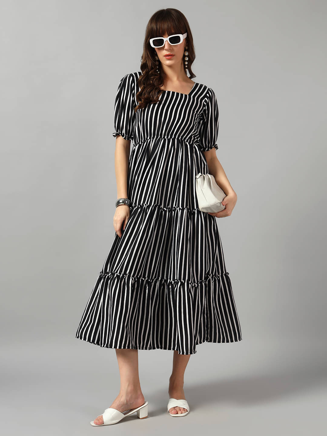     			Raiyani enterprise Women Crepe Printed Fit & Flare Dress ( White )