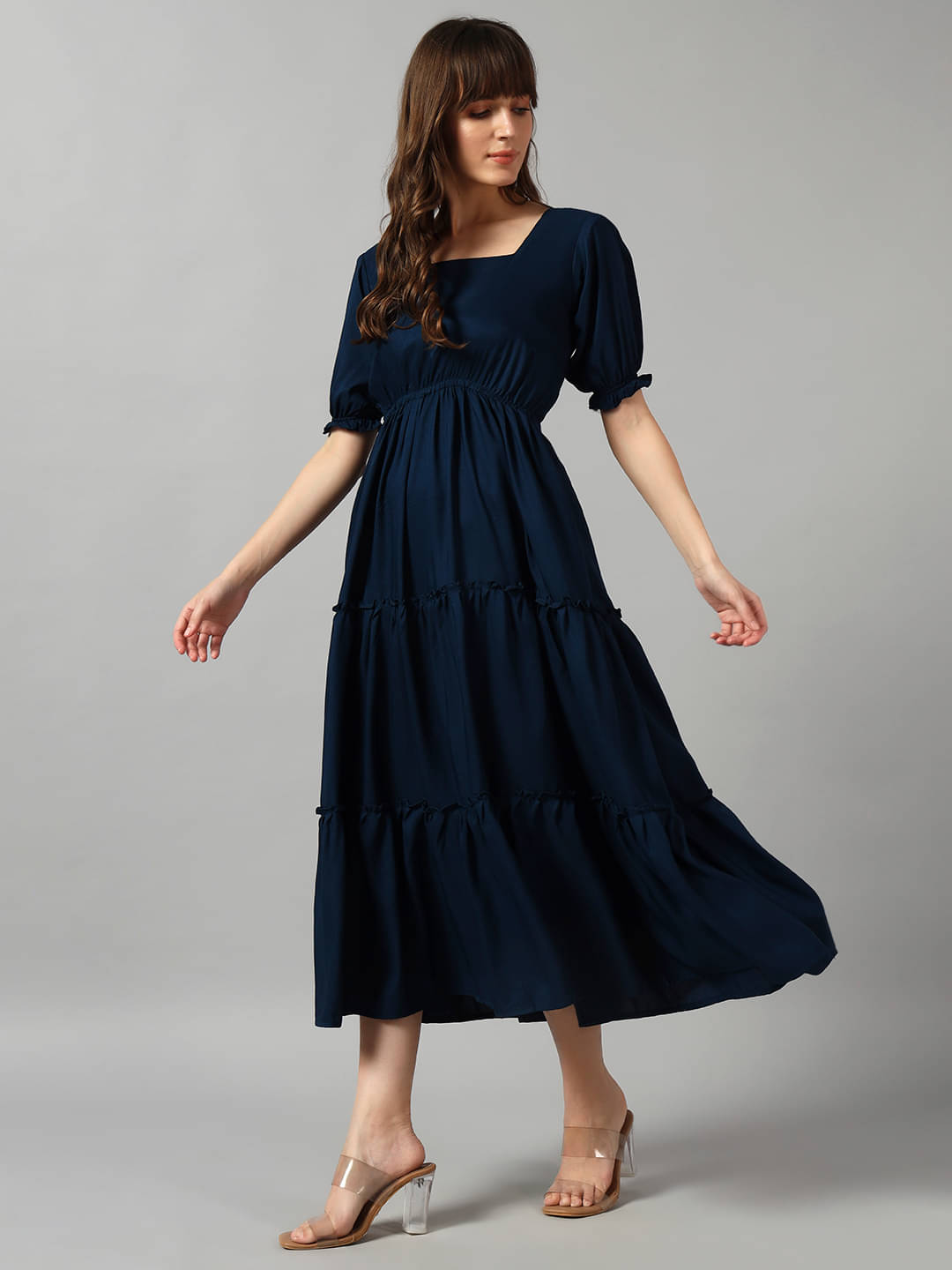     			Raiyani enterprise Women Crepe Solid Fit & Flare Dress ( Blue )