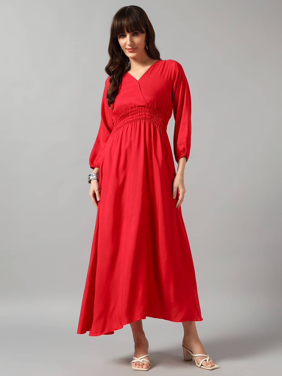     			Raiyani enterprise Women Crepe Solid Fit & Flare Dress ( Pink )