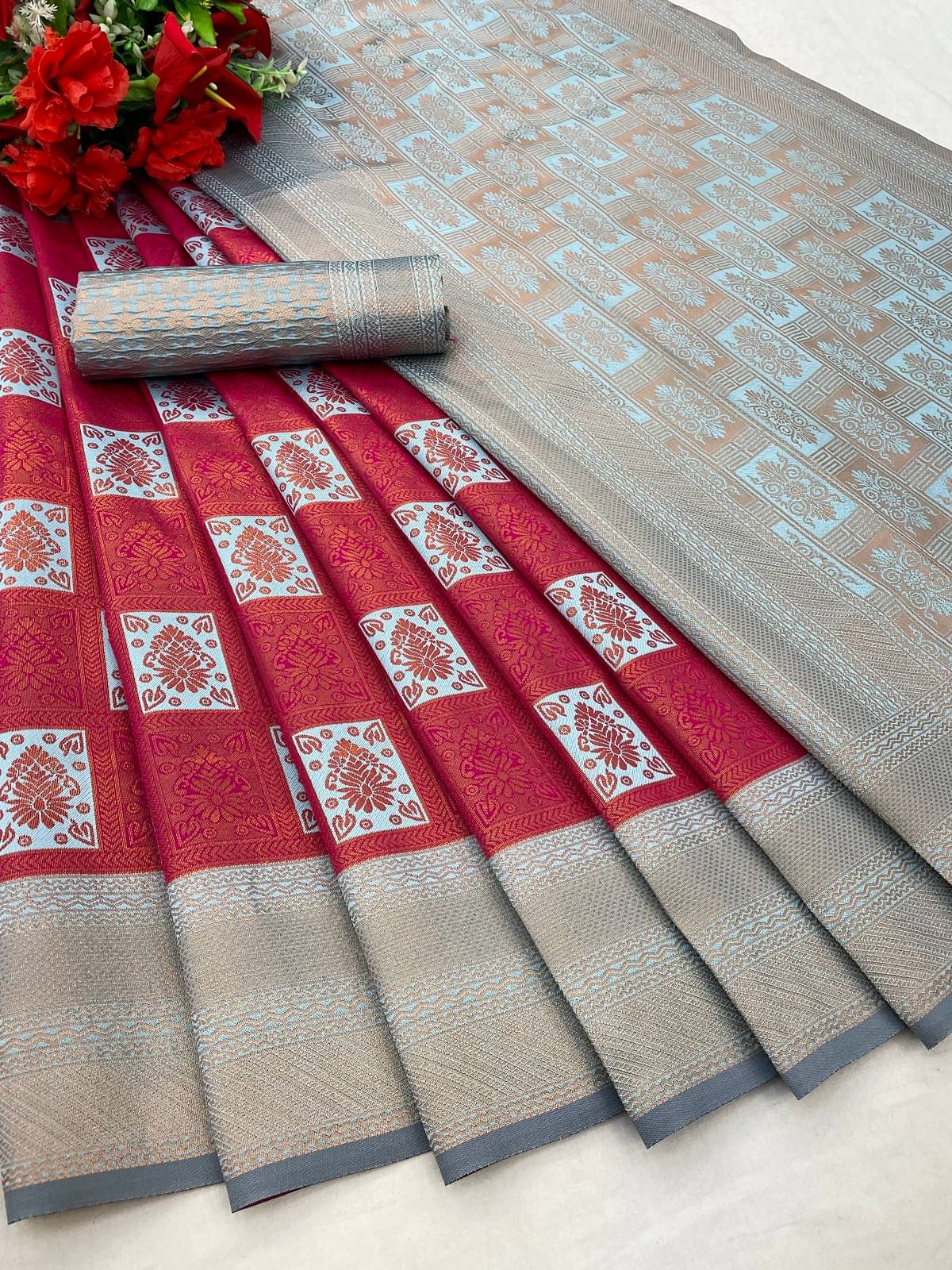 SATVASHIV Silk Self Design Regular Saree With Unstitched Blouse Piece ( Red ) SATVASHIV Silk Self Design Regular Saree With Unstitched Blouse Piece ( Red )