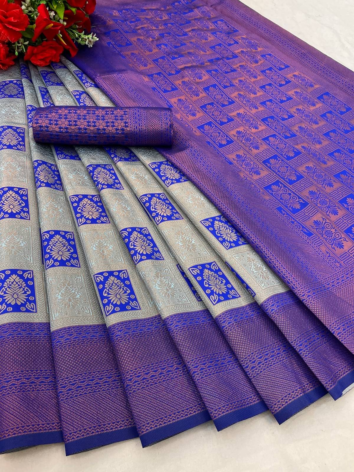     			SATVASHIV Silk Self Design Regular Saree With Unstitched Blouse Piece ( Blue )
