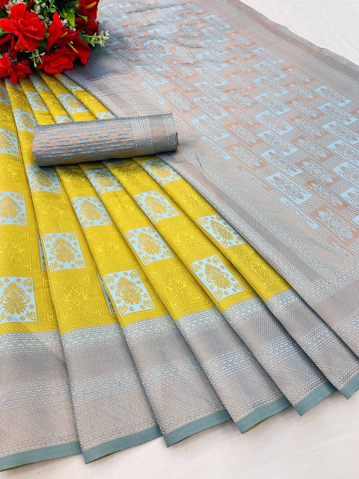 SATVASHIV Silk Self Design Regular Saree With Unstitched Blouse Piece ( Yellow ) SATVASHIV Silk Self Design Regular Saree With Unstitched Blouse Piece ( Yellow )