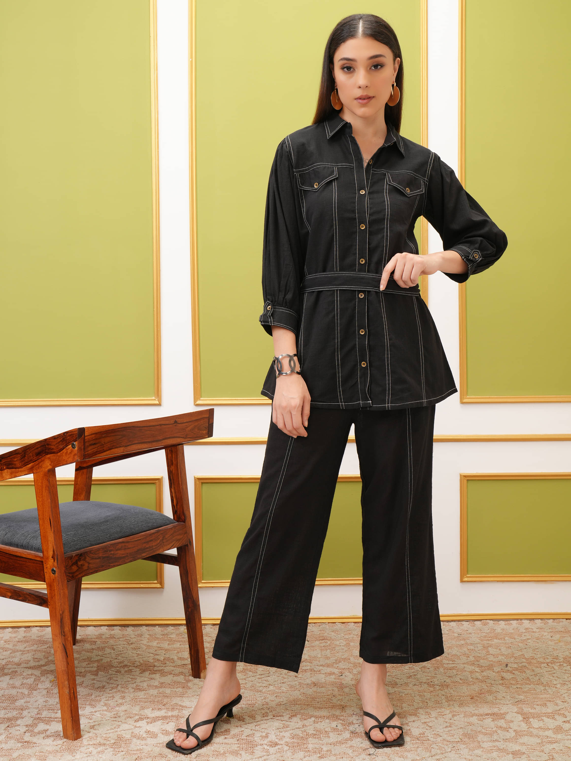     			Vishudh Women Shirt With Trousers Co-Ord Set ( Black )